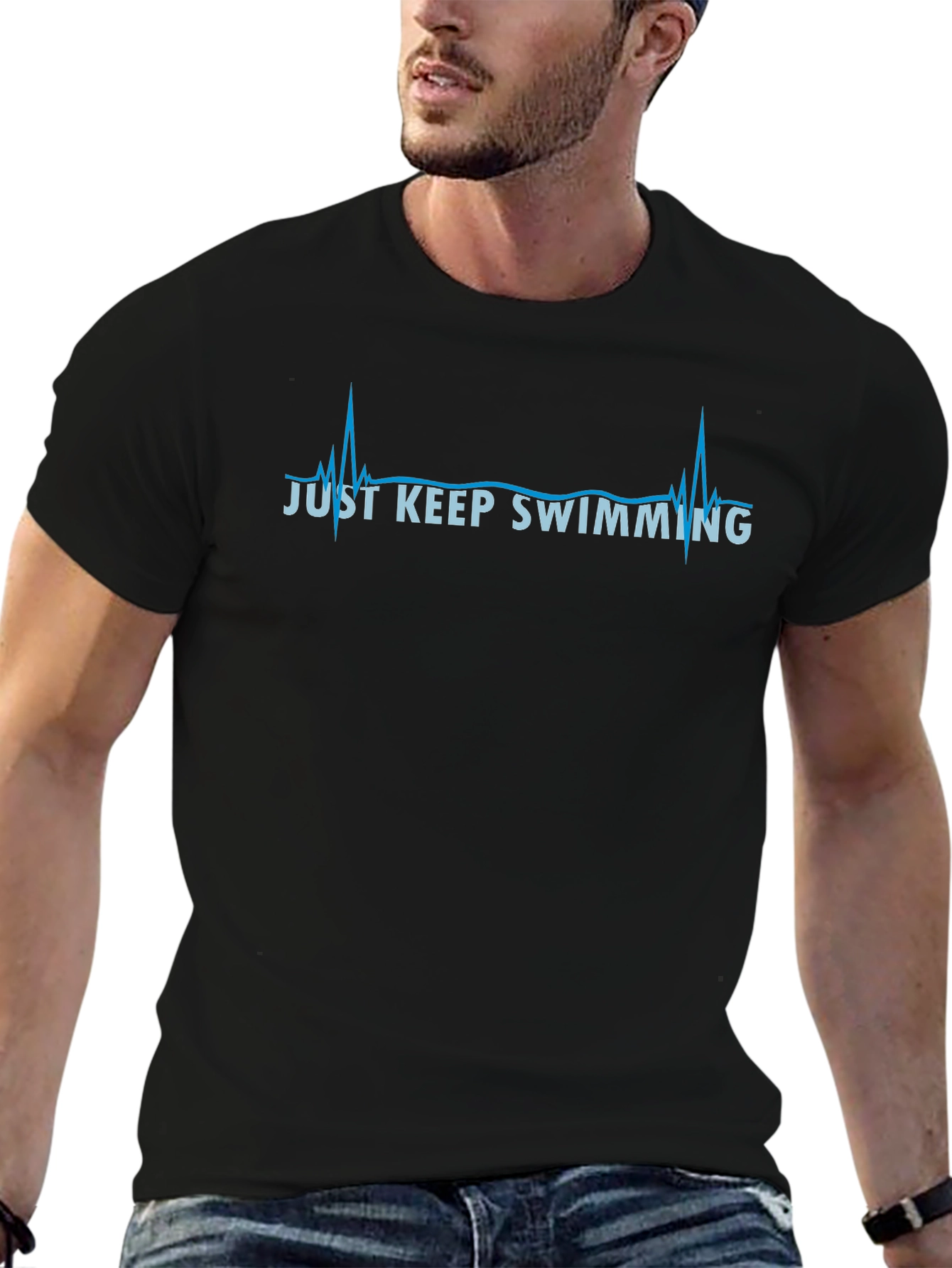 Just Keep Swimming Heartbeat Graphic Tee - Black