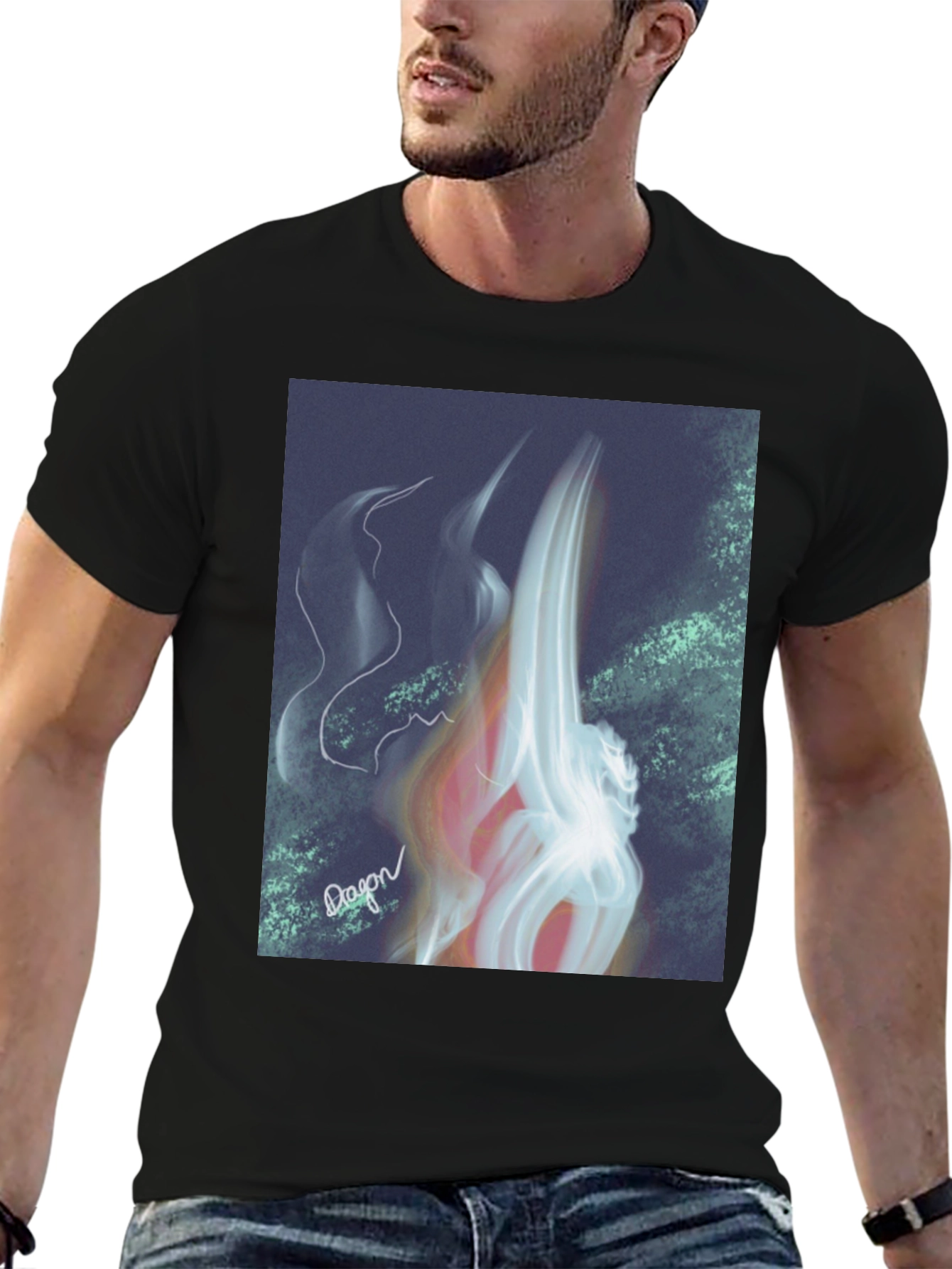 Abstract Flame Graphic Black T-Shirt