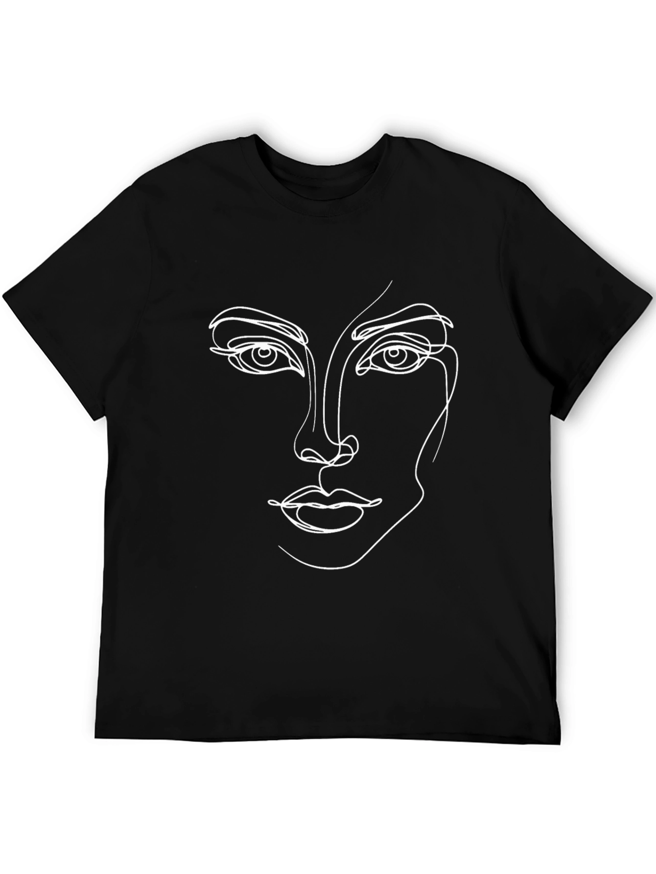 Abstract Line Art Face Black T-Shirt