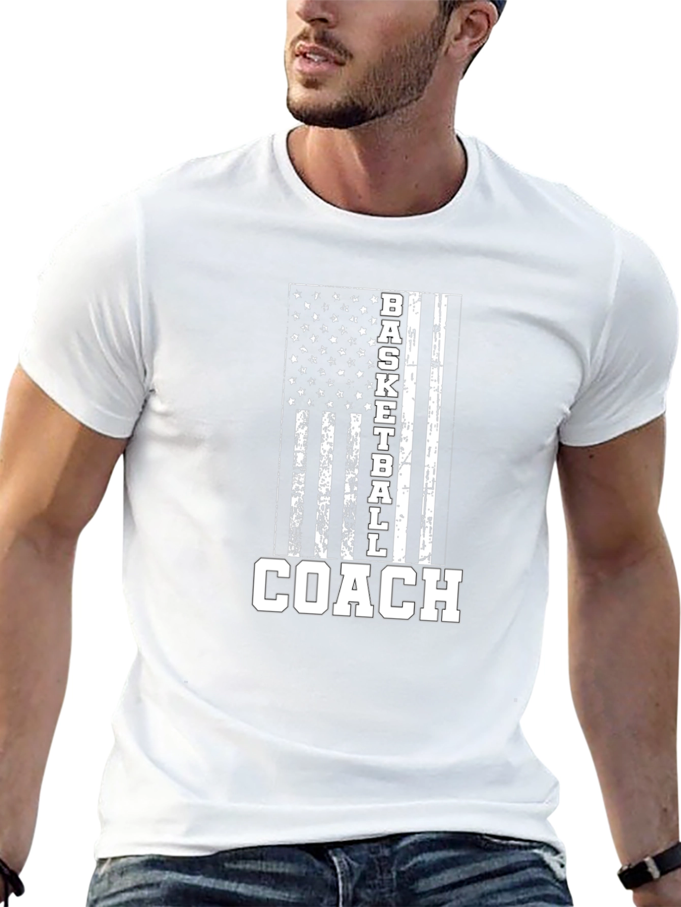 Basketball Coach American Flag Graphic T-Shirt