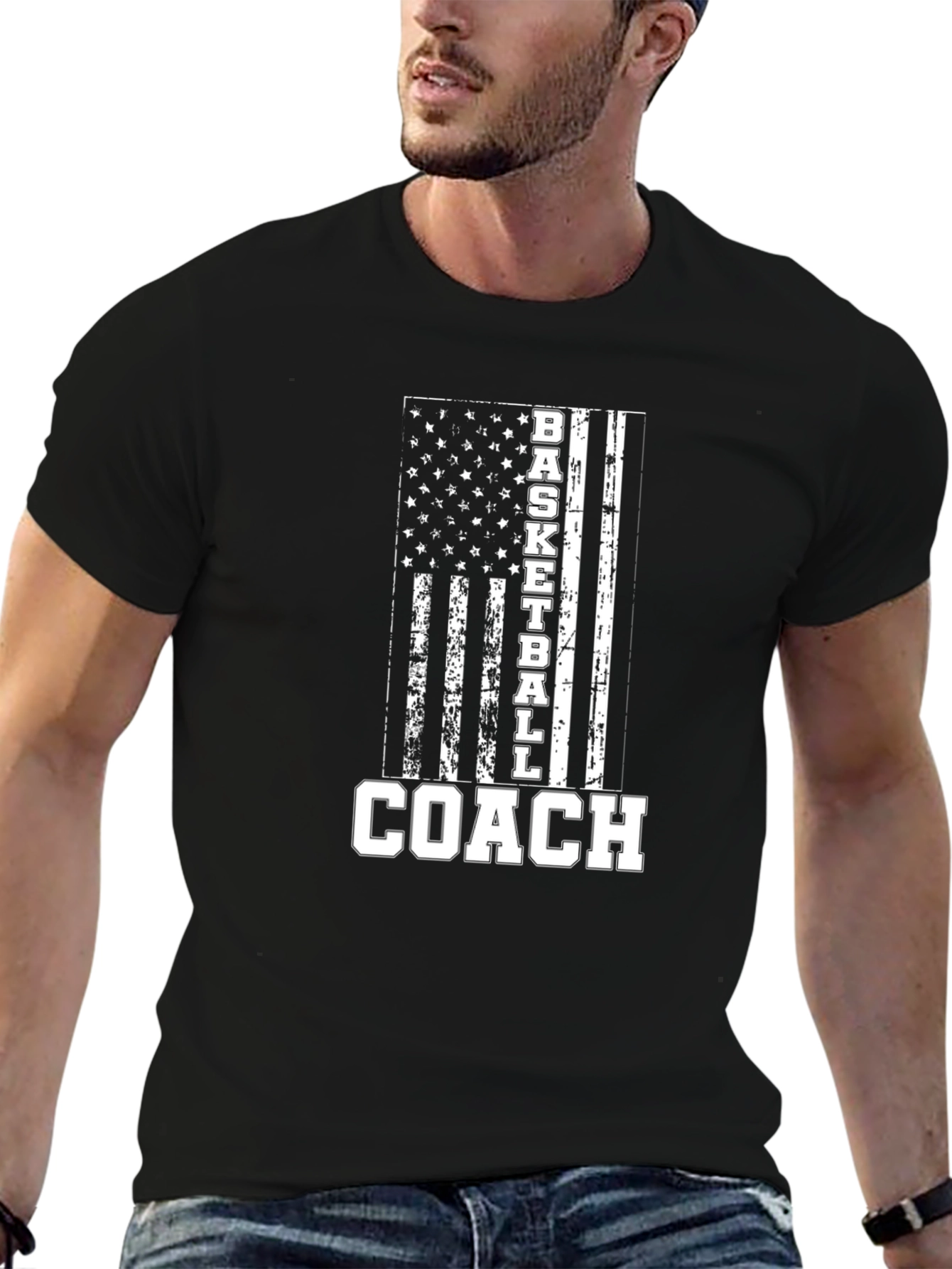 Basketball Coach American Flag Graphic T-Shirt