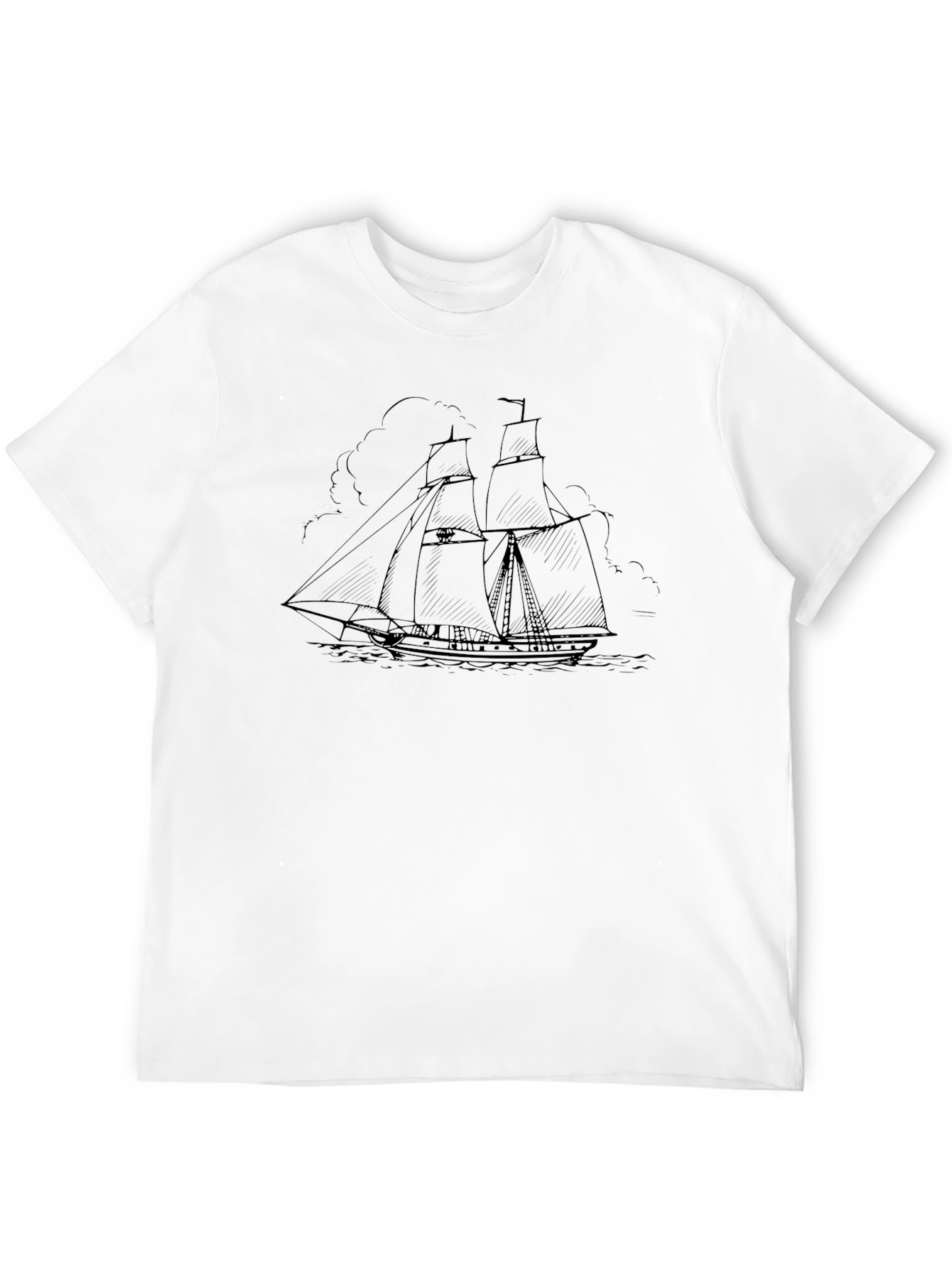 Nautical Ship Graphic Tee - Black Cotton T-Shirt