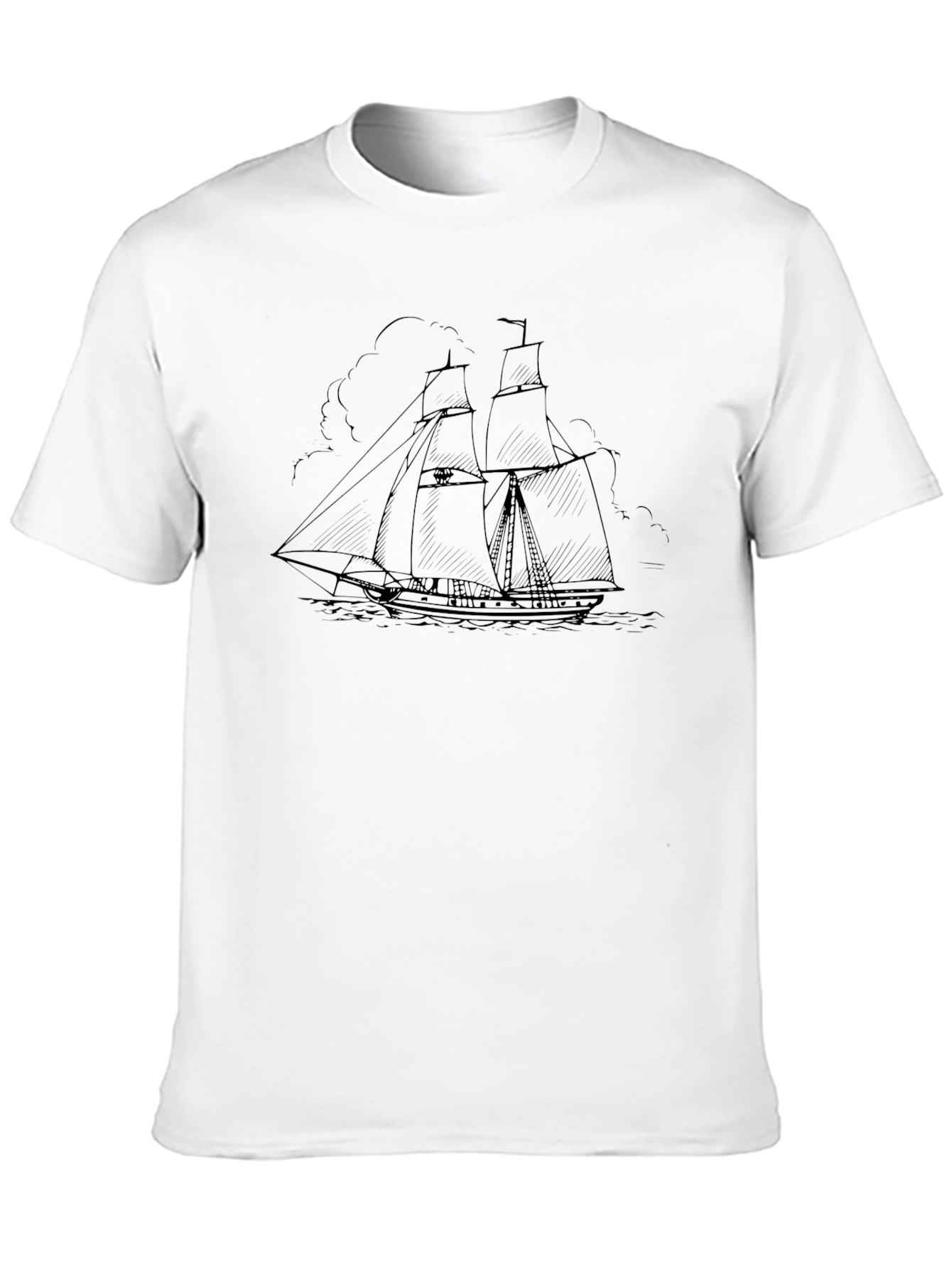 Nautical Ship Graphic Tee - Black Cotton T-Shirt