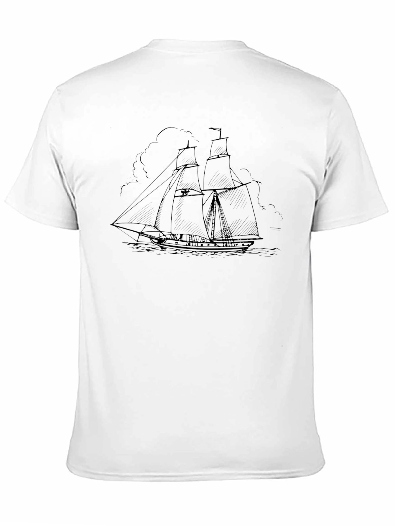 Nautical Ship Graphic Tee - Black Cotton T-Shirt