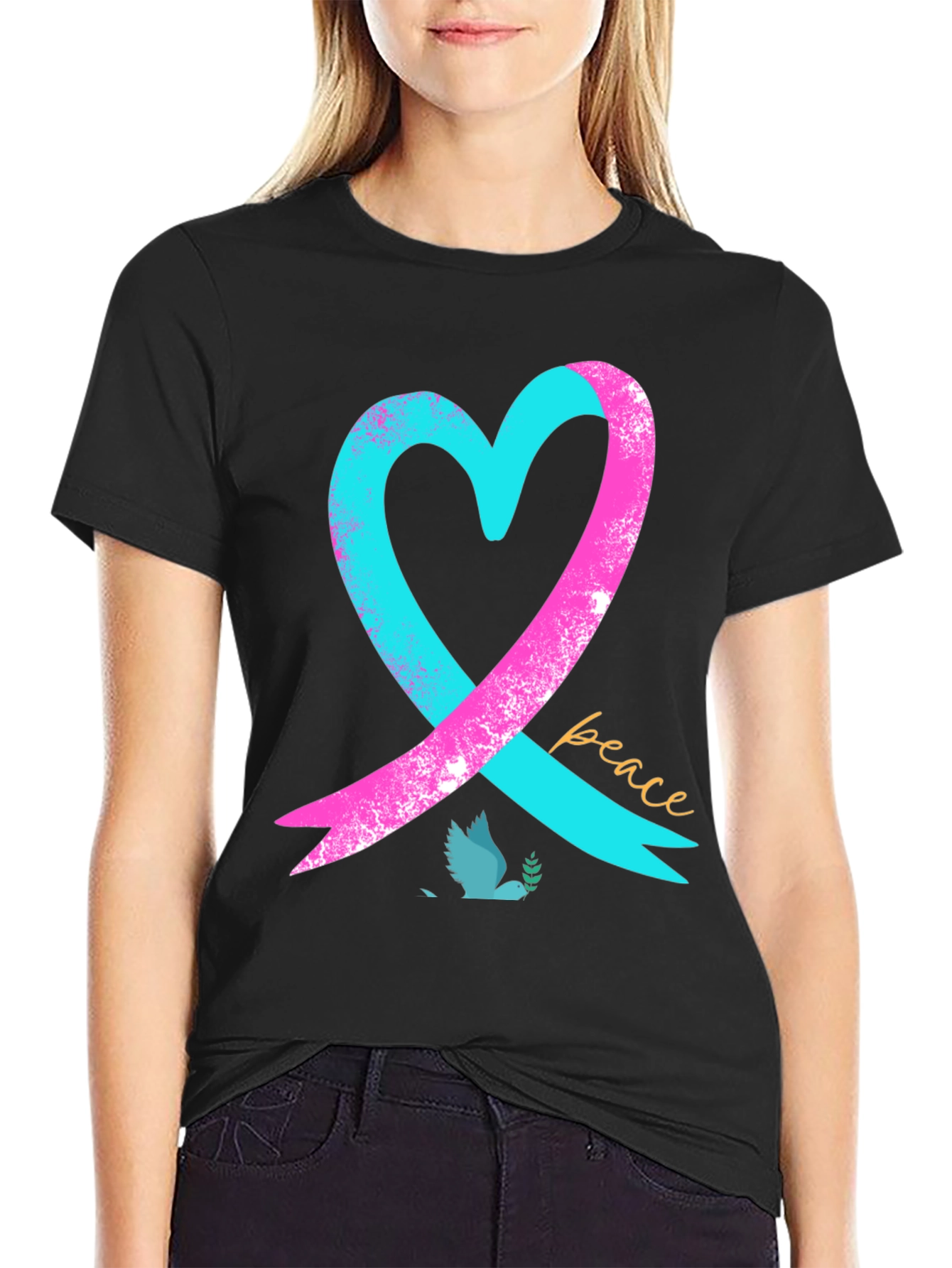 Peace Heart Dove T-Shirt - Black