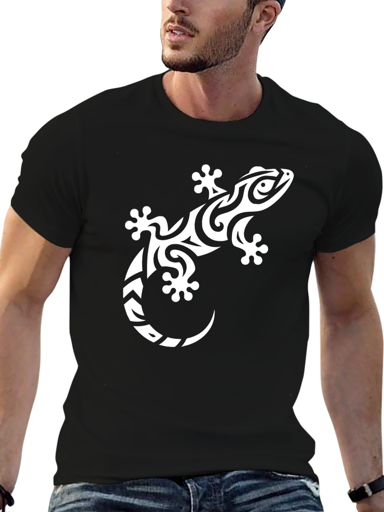 Tribal Gecko Graphic Tee - Cool Lizard Design
