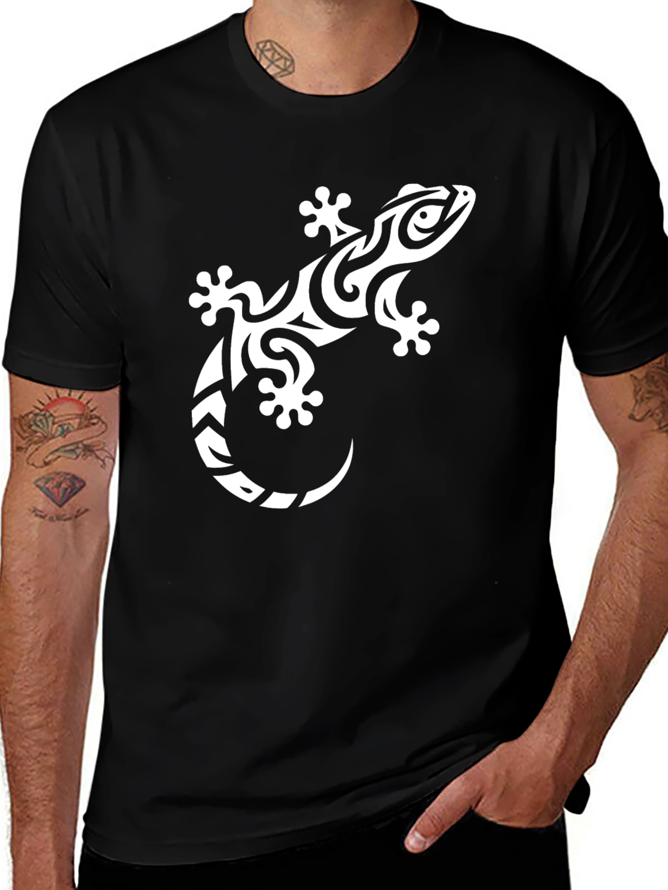 Tribal Gecko Graphic Tee - Cool Lizard Design