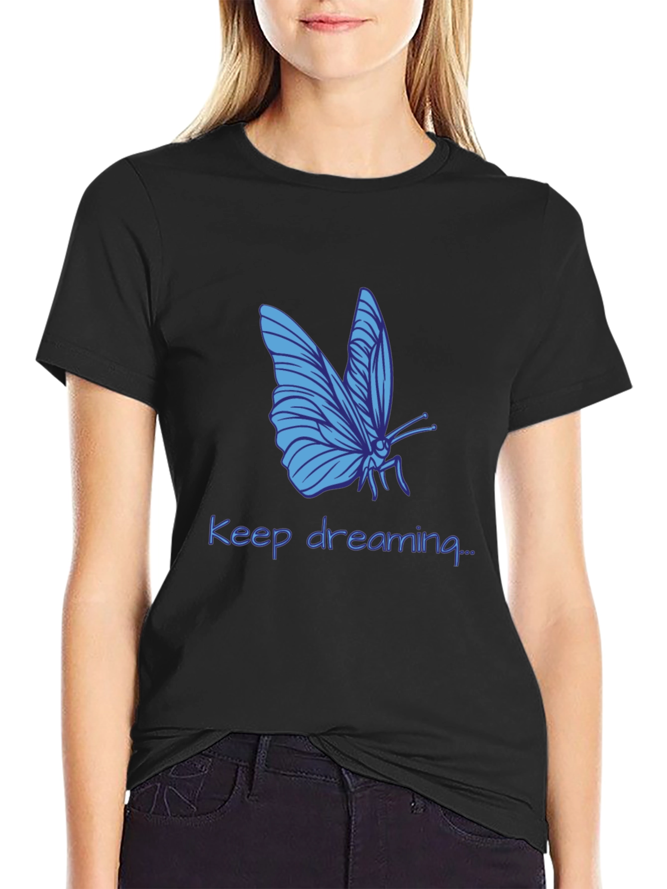 Butterfly Dreamer Graphic Tee - Black Cotton Comfort