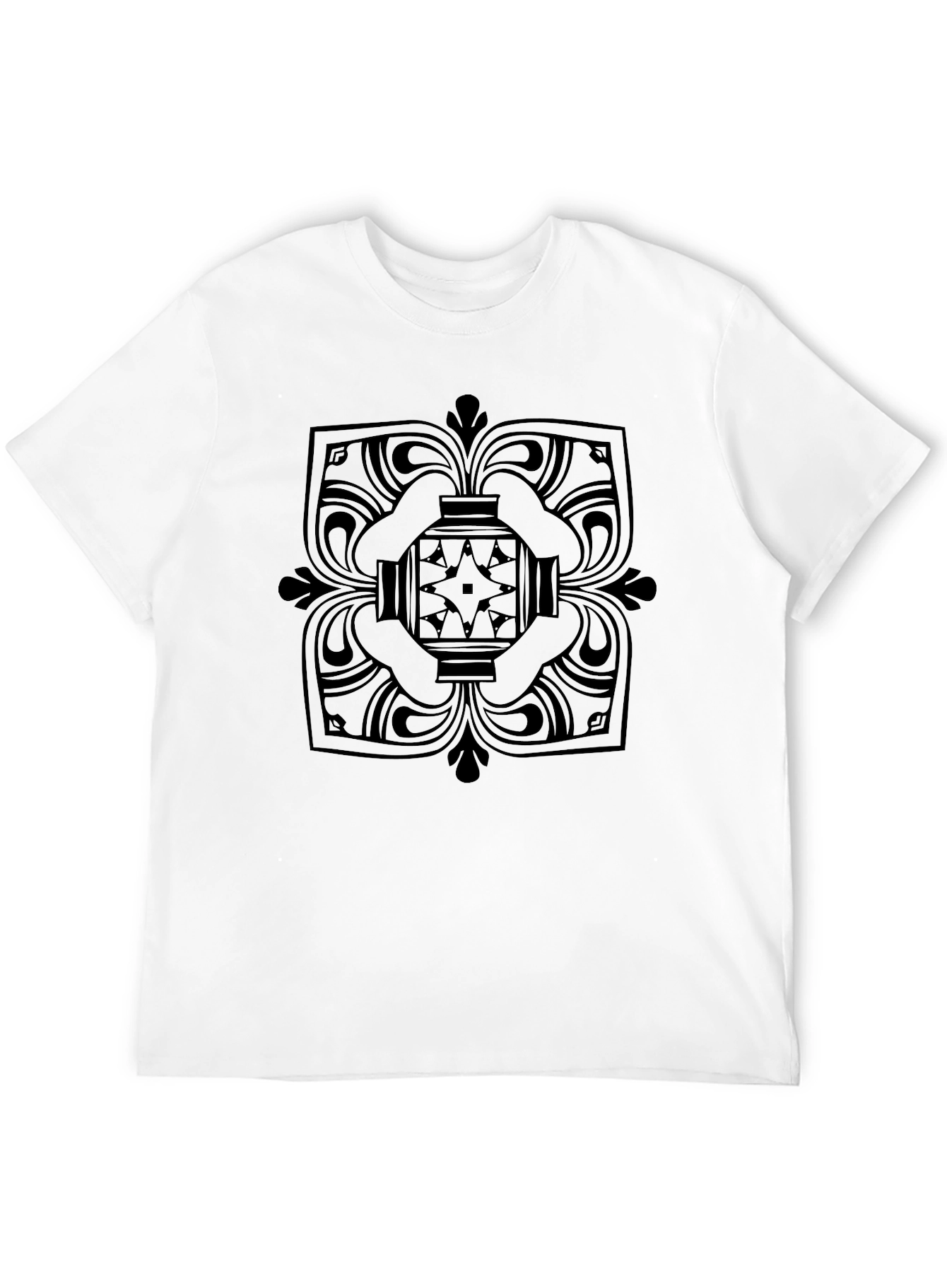 Black T-Shirt with Geometric Medallion Design