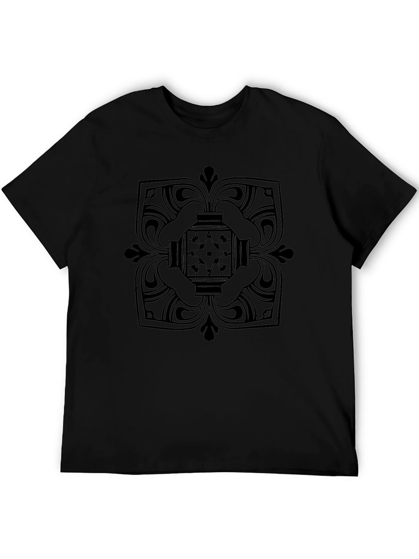 Black T-Shirt with Geometric Medallion Design