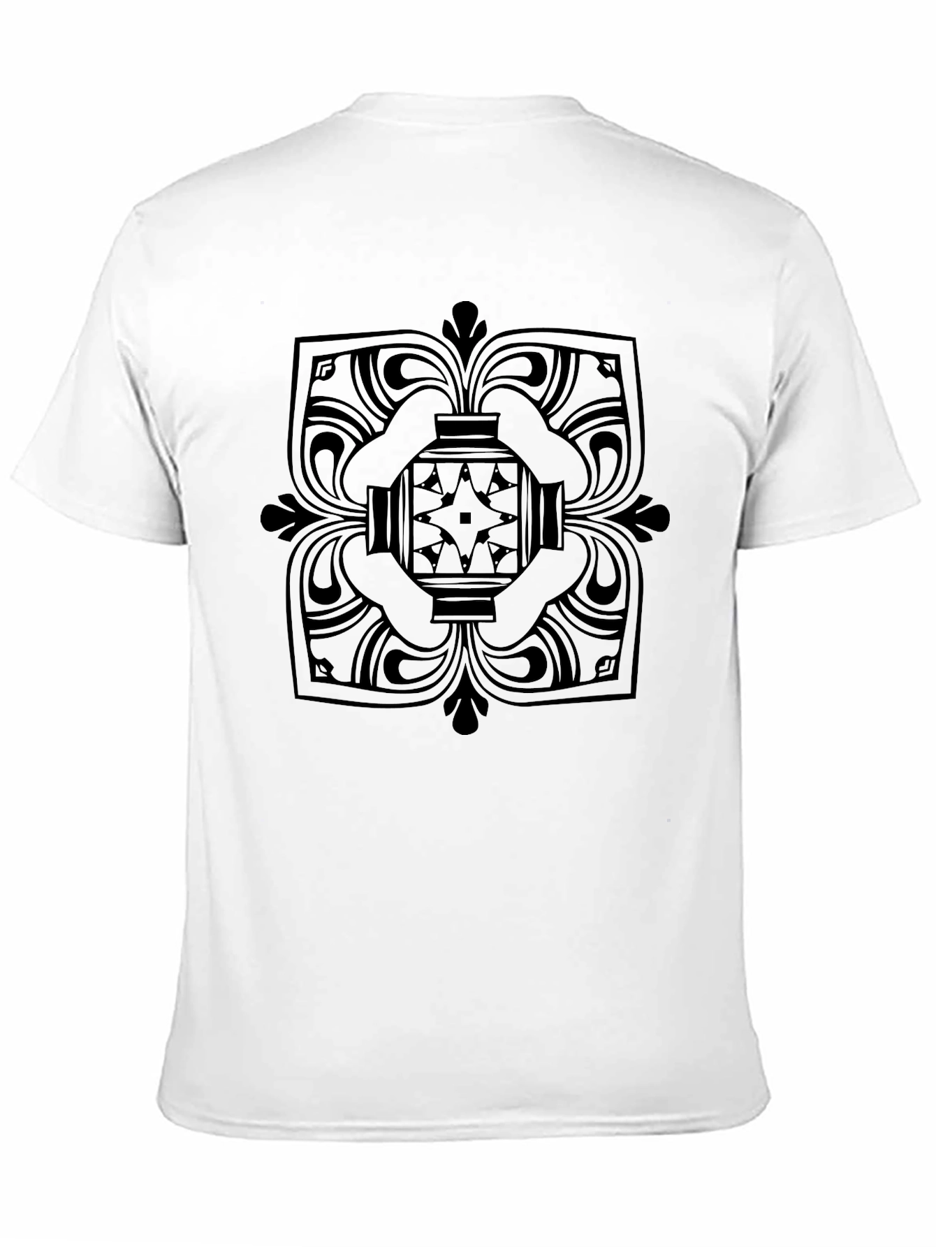 Black T-Shirt with Geometric Medallion Design