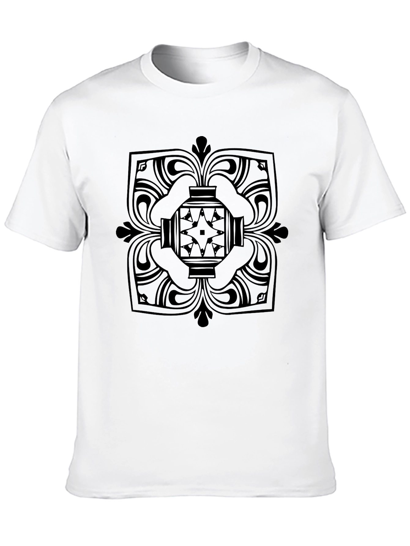 Black T-Shirt with Geometric Medallion Design