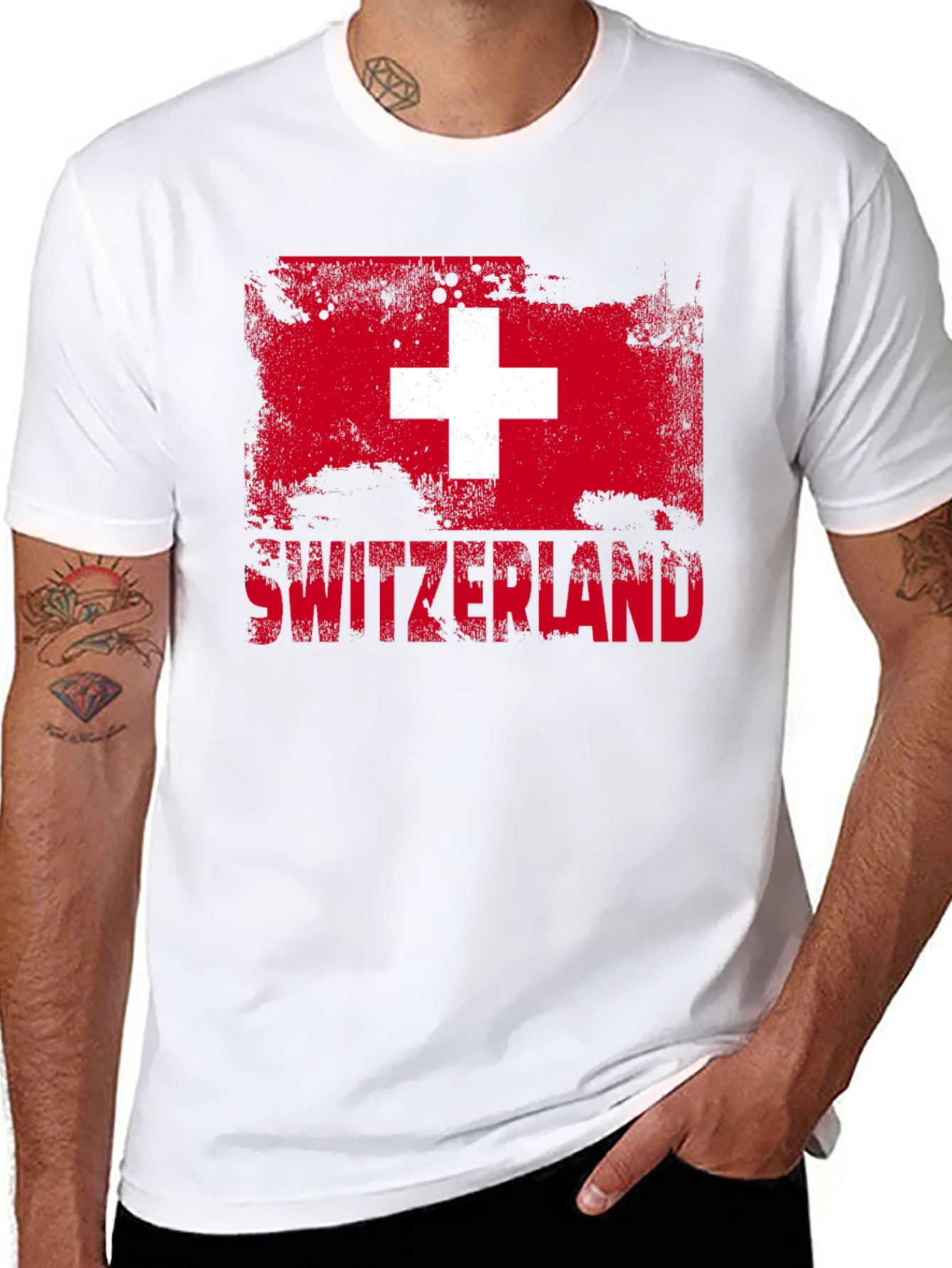 Switzerland Flag Graphic T-Shirt - Distressed Design