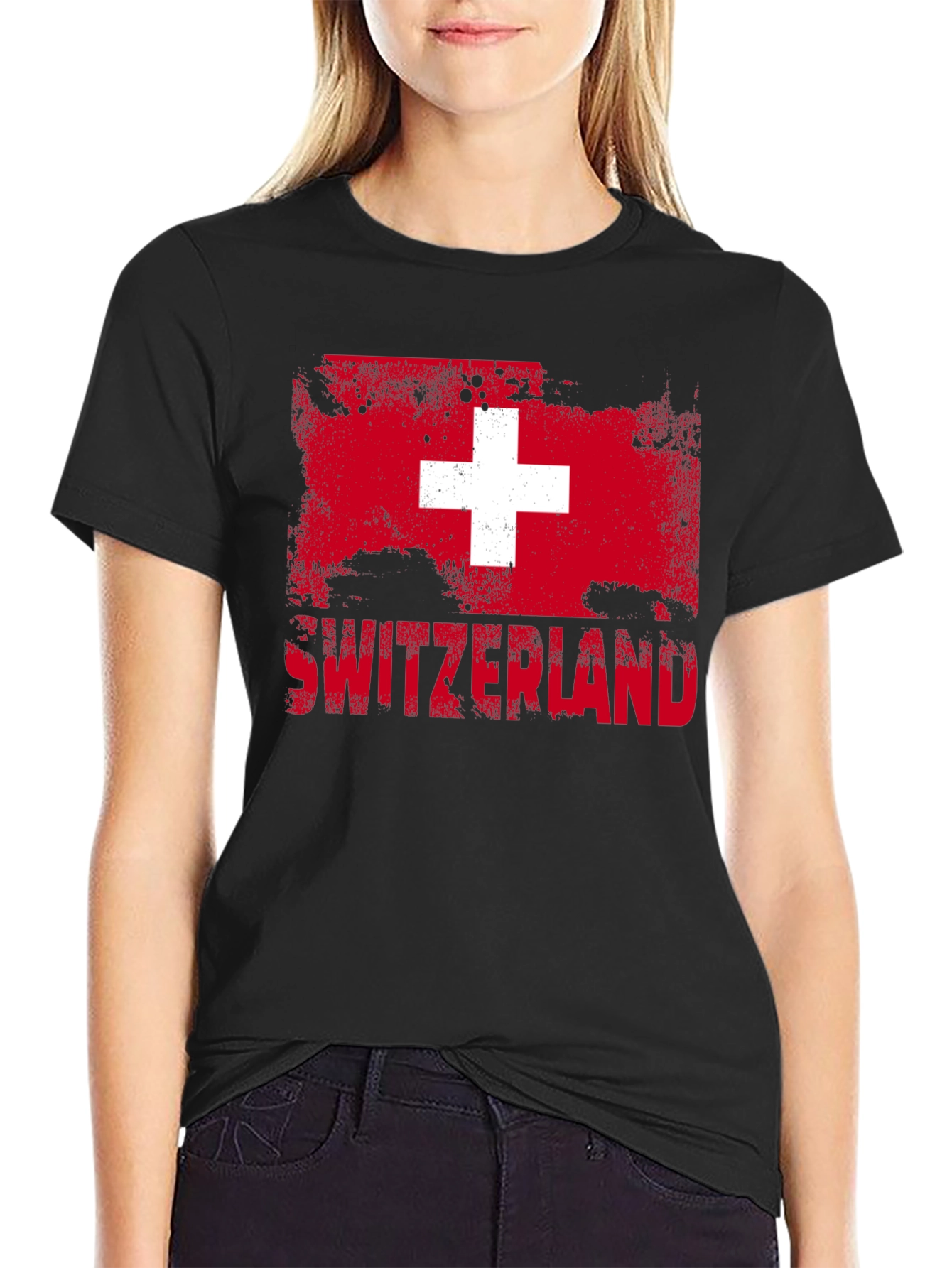 Switzerland Flag Graphic T-Shirt - Distressed Design