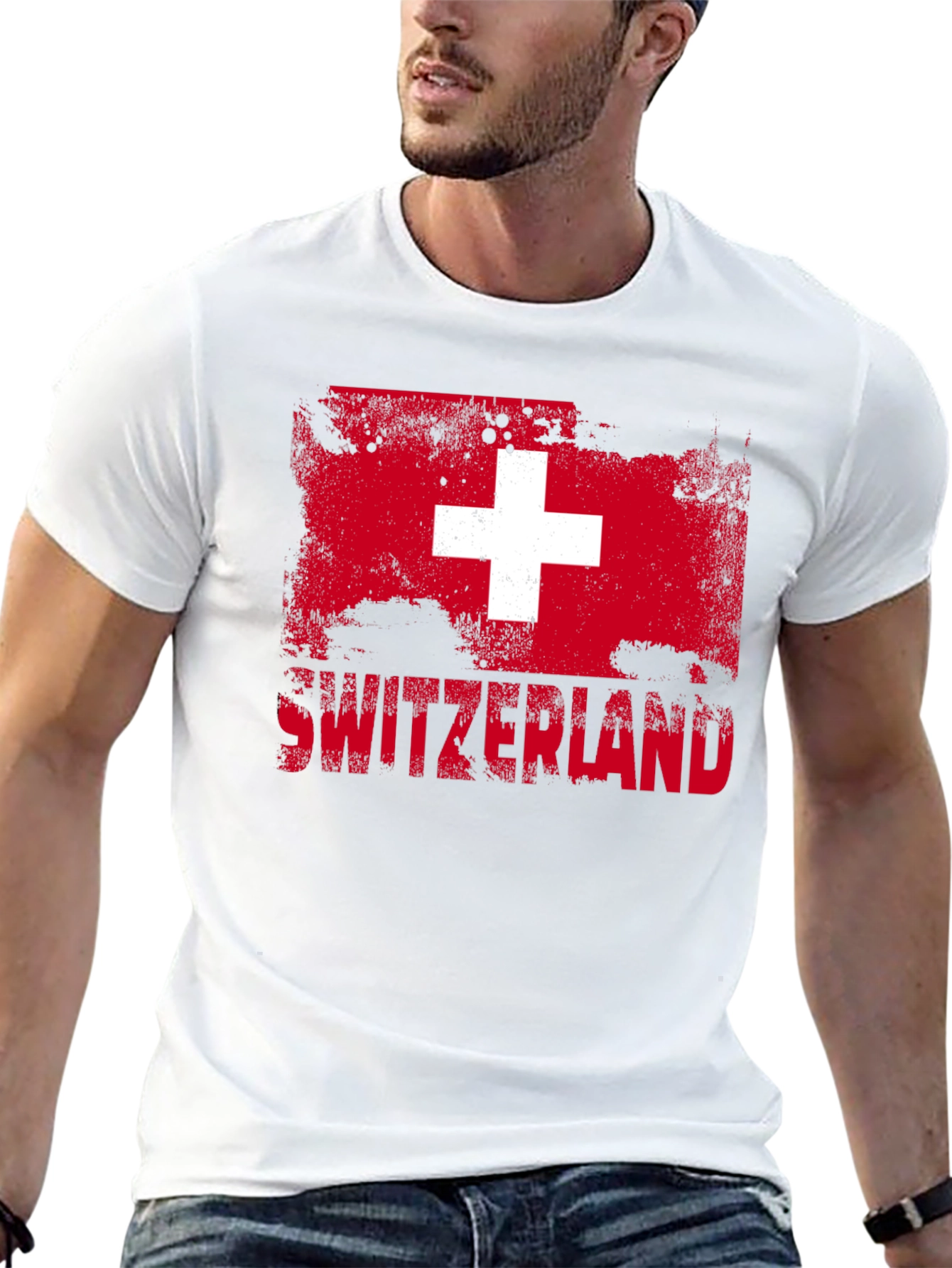 Switzerland Flag Graphic T-Shirt - Distressed Design