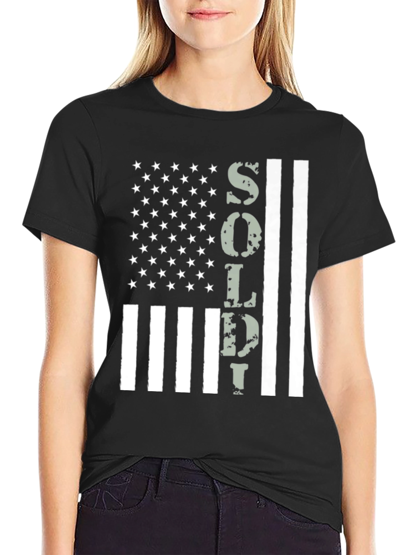 American Flag Soldier Graphic T-Shirt