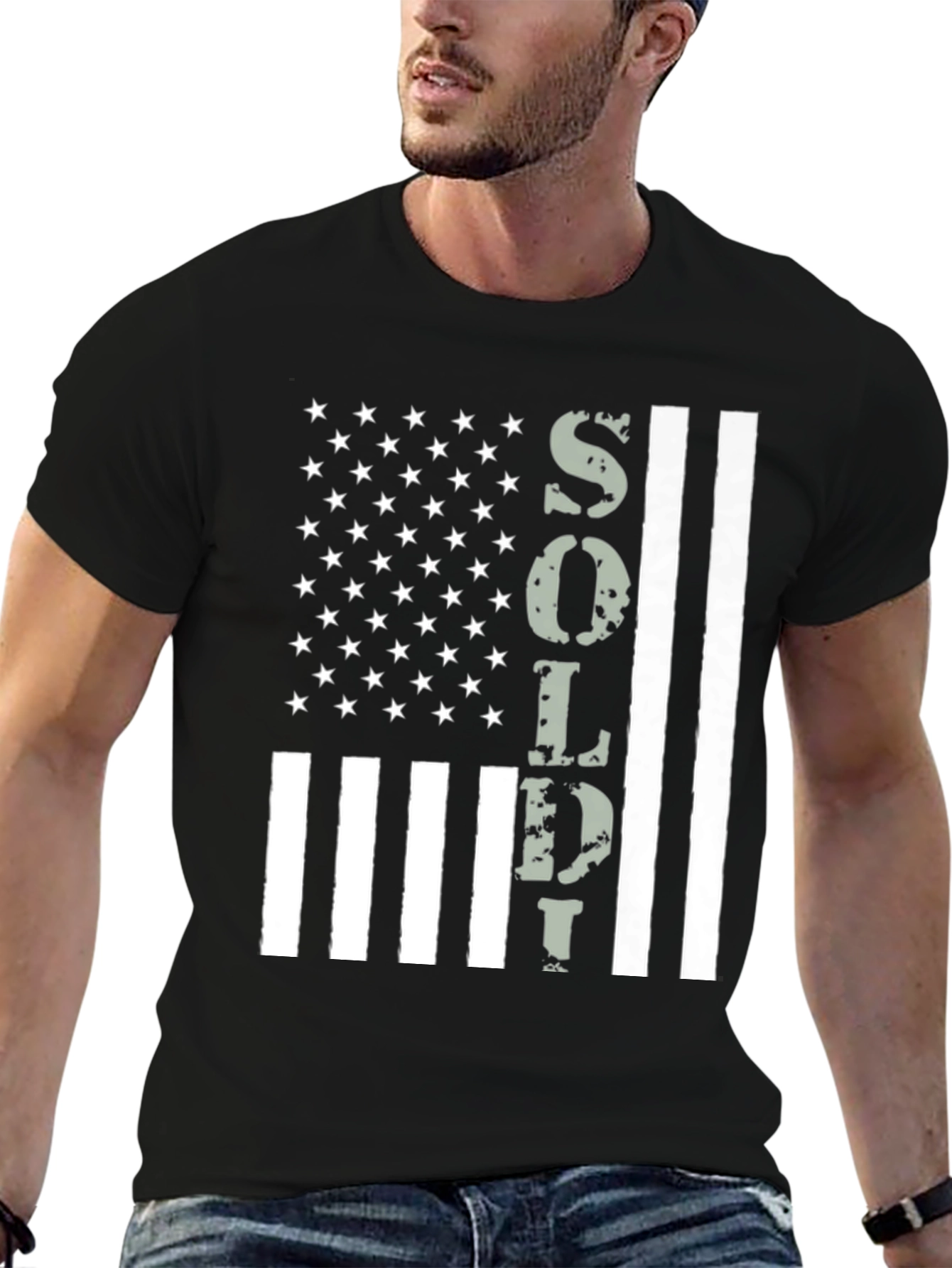 American Flag Soldier Graphic T-Shirt