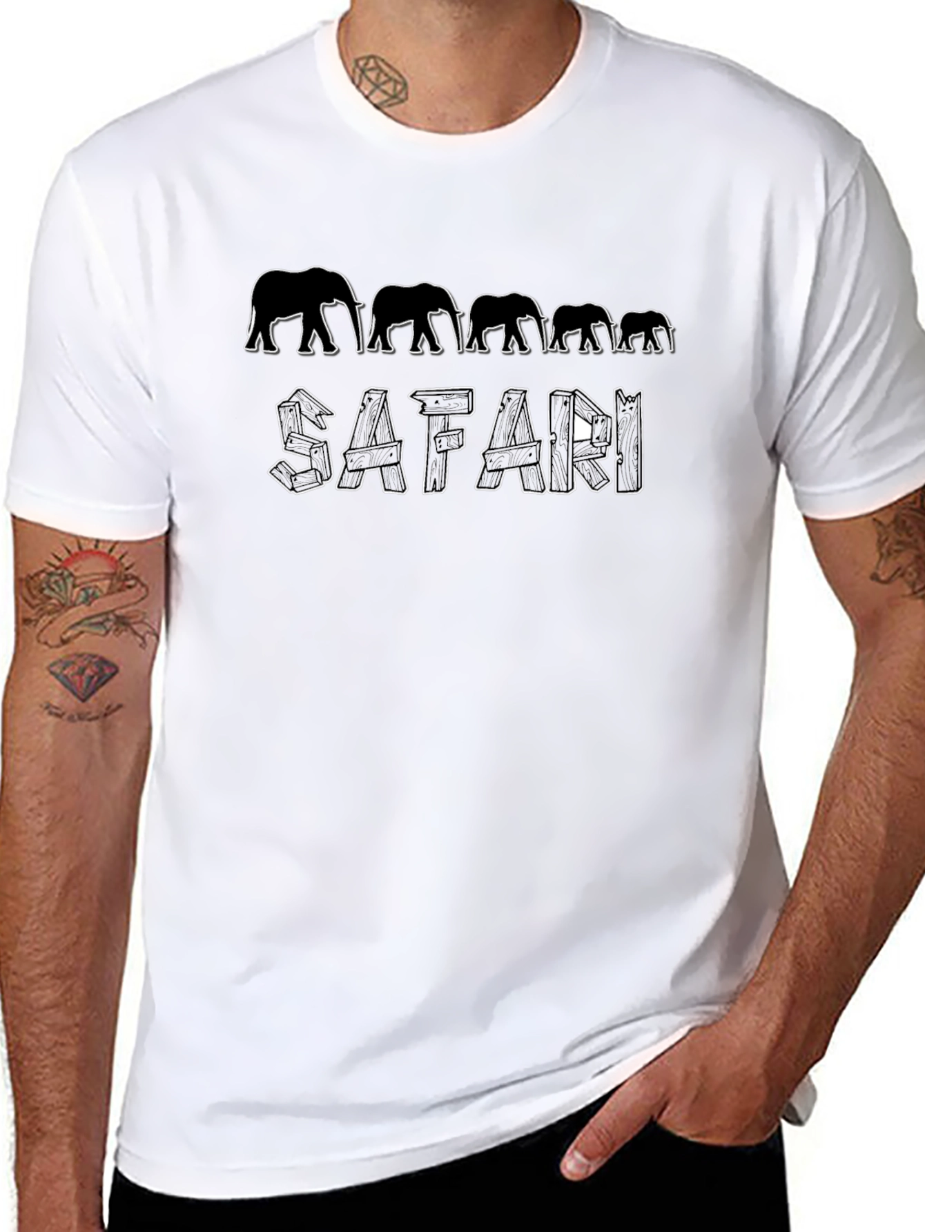 Safari Elephant Graphic Black T-Shirt