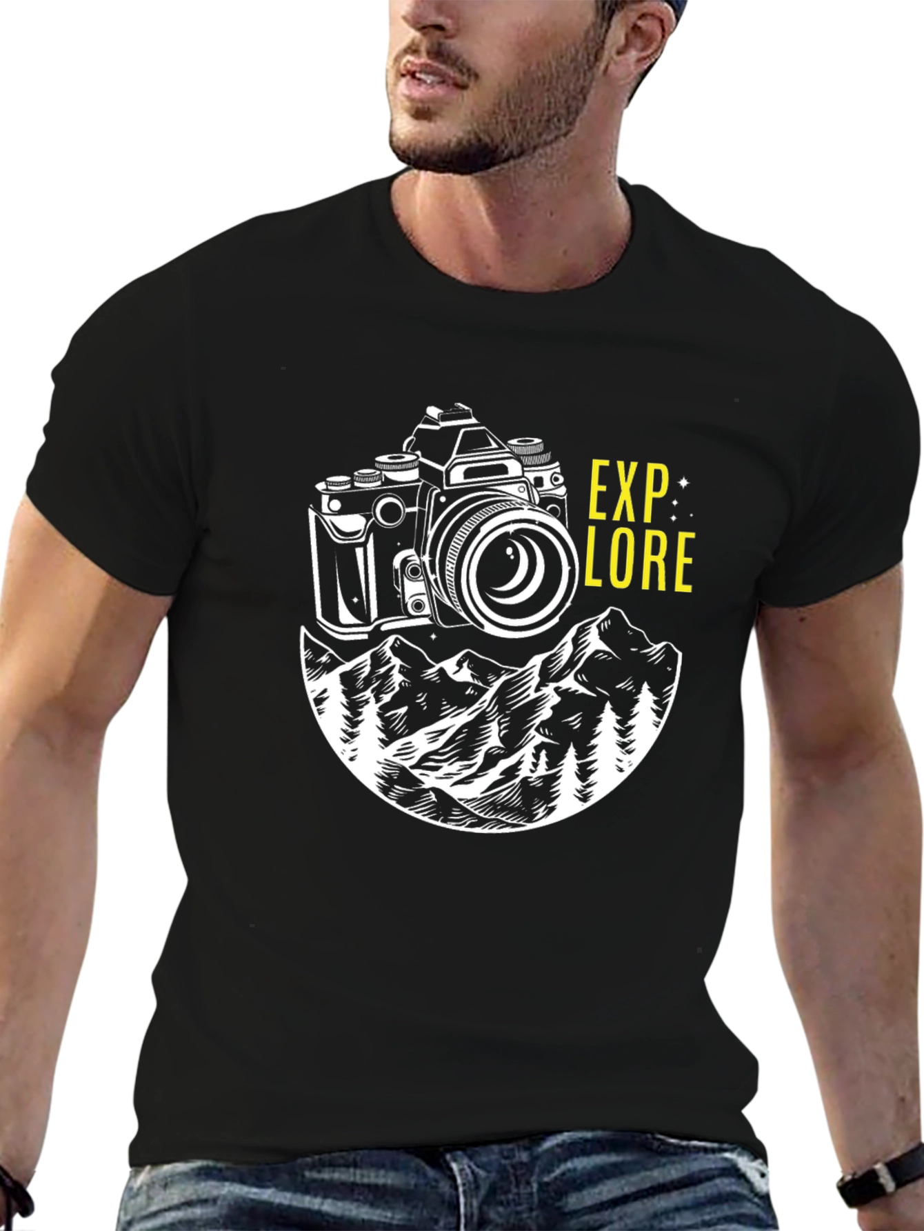 Explore Camera Mountain Graphic Tee - Black