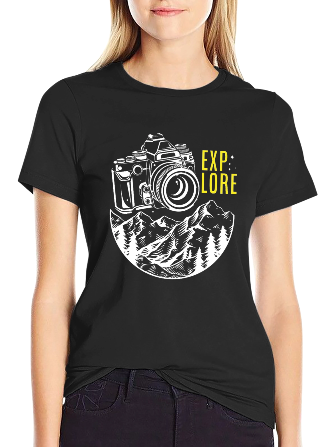 Explore Camera Mountain Graphic Tee - Black