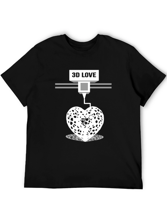3D Love Printed Black T-Shirt