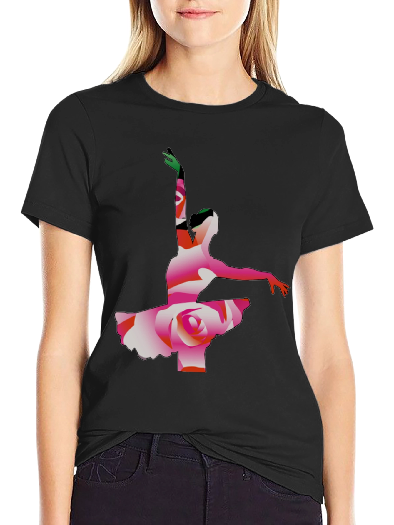 Ballerina Rose Graphic Tee - Artistic Mens T-Shirt