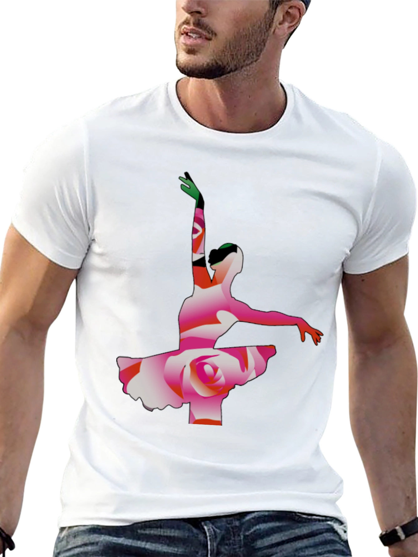 Ballerina Rose Graphic Tee - Artistic Mens T-Shirt
