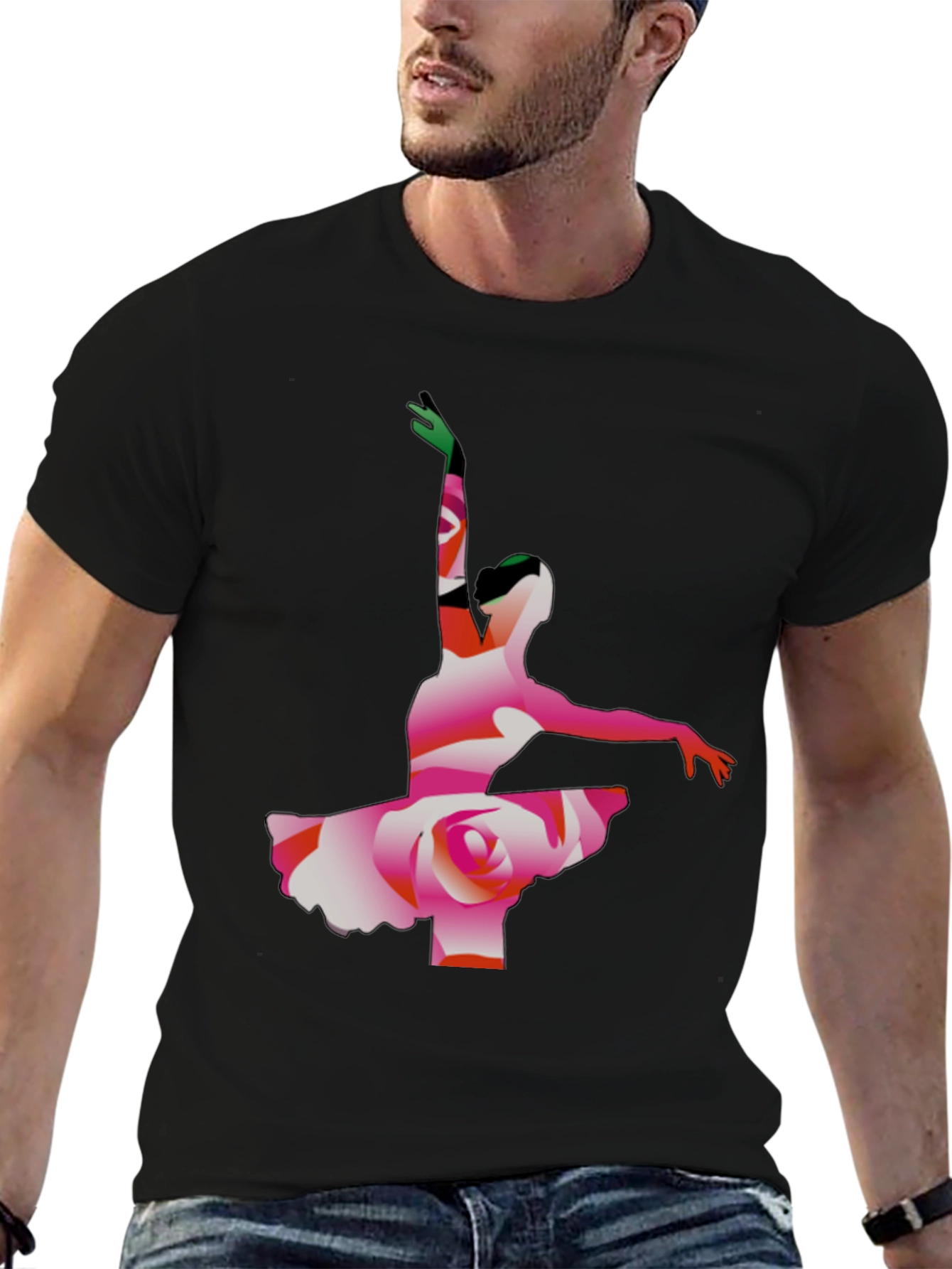 Ballerina Rose Graphic Tee - Artistic Mens T-Shirt