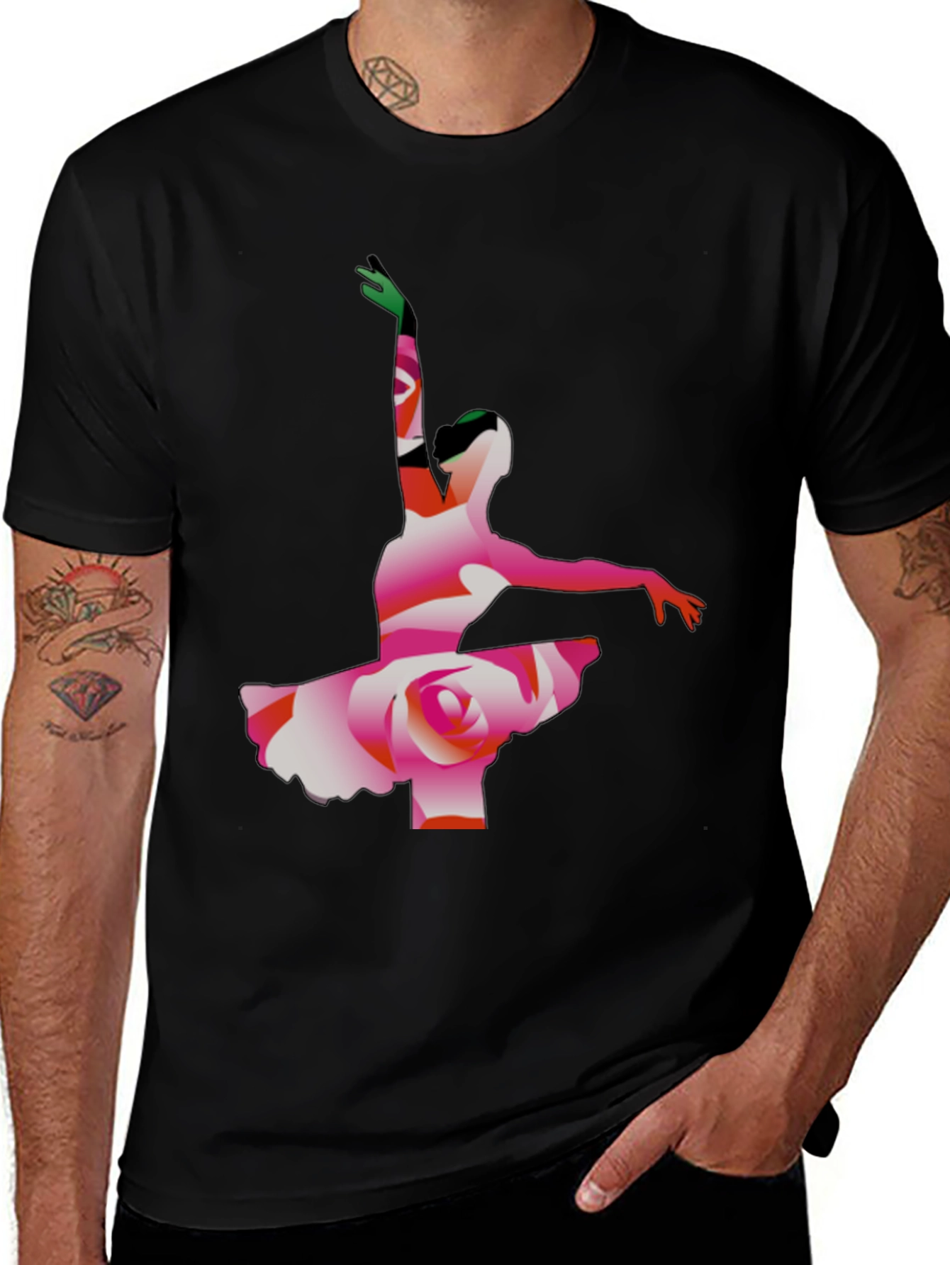 Ballerina Rose Graphic Tee - Artistic Mens T-Shirt