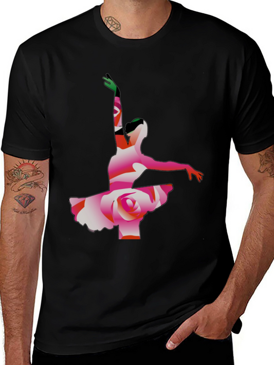 Ballerina Rose Graphic Tee - Artistic Mens T-Shirt