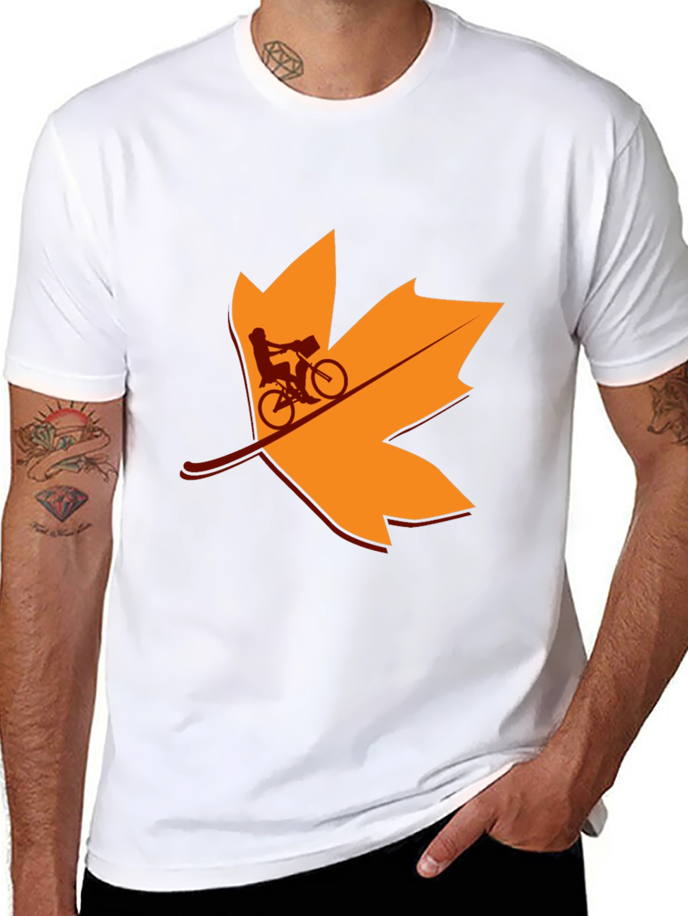 Fall Biker T-Shirt: Leaf Design