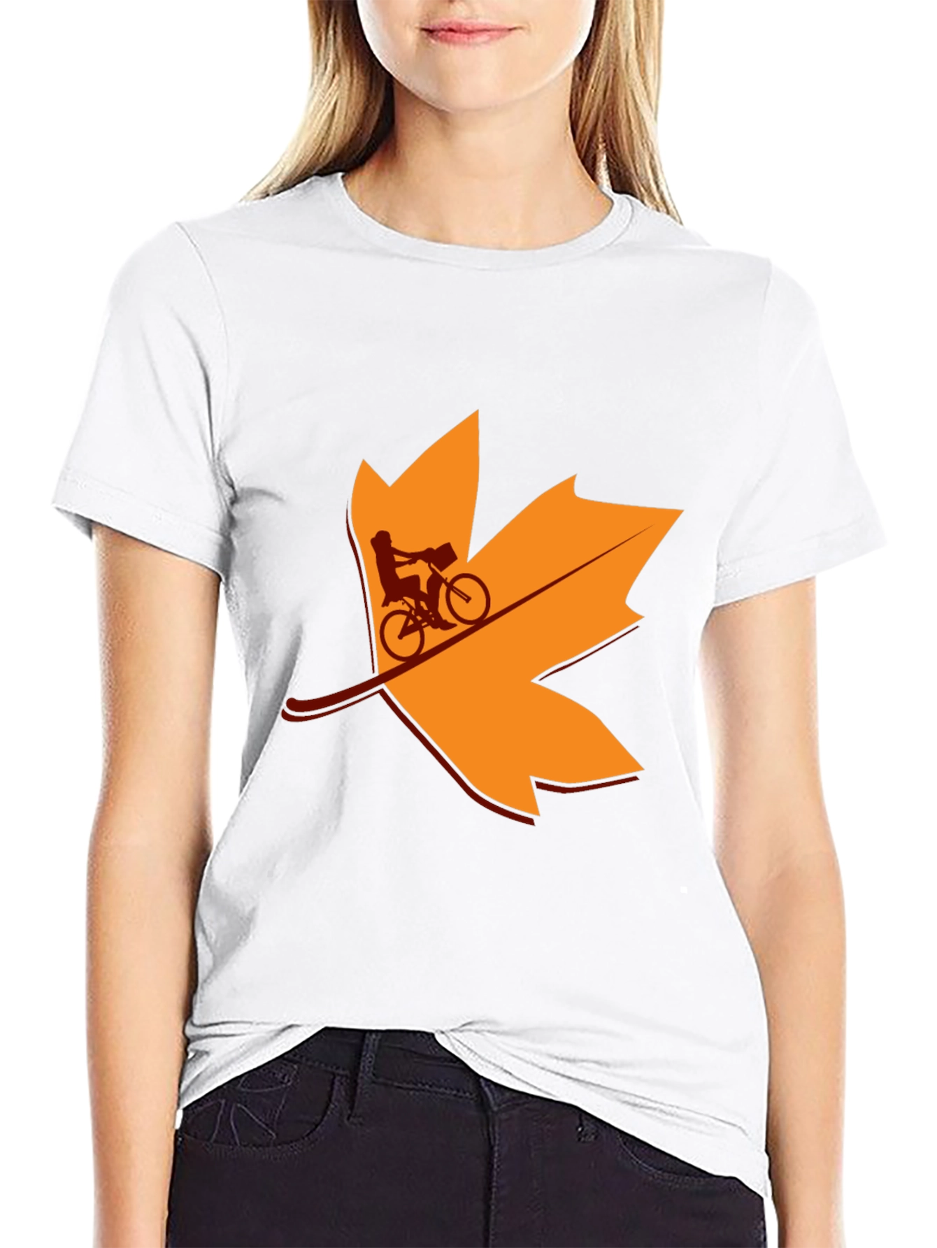 Fall Biker T-Shirt: Leaf Design