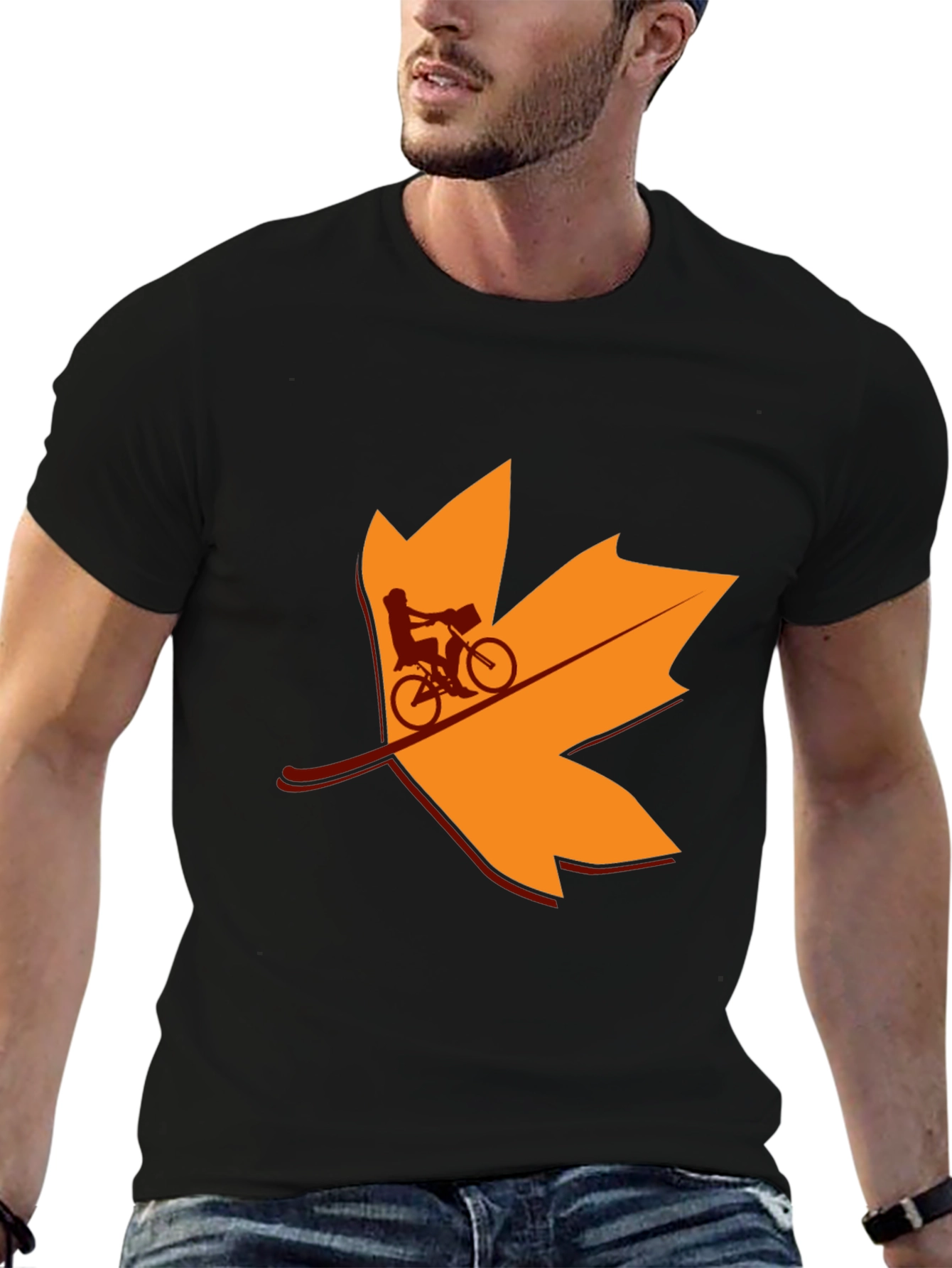 Fall Biker T-Shirt: Leaf Design