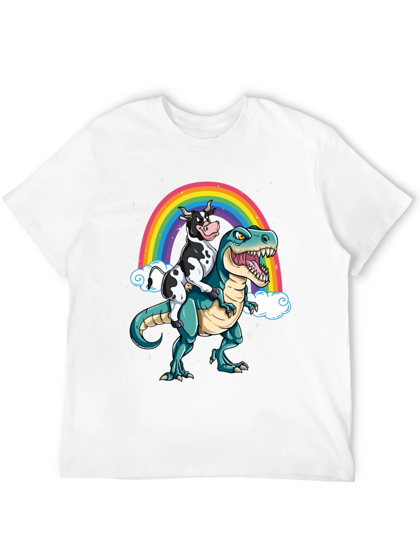 Cow Riding Dinosaur Rainbow T-Shirt