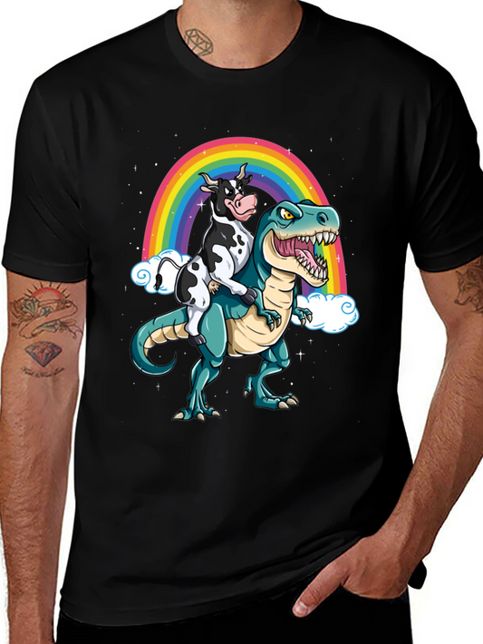 Cow Riding Dinosaur Rainbow T-Shirt
