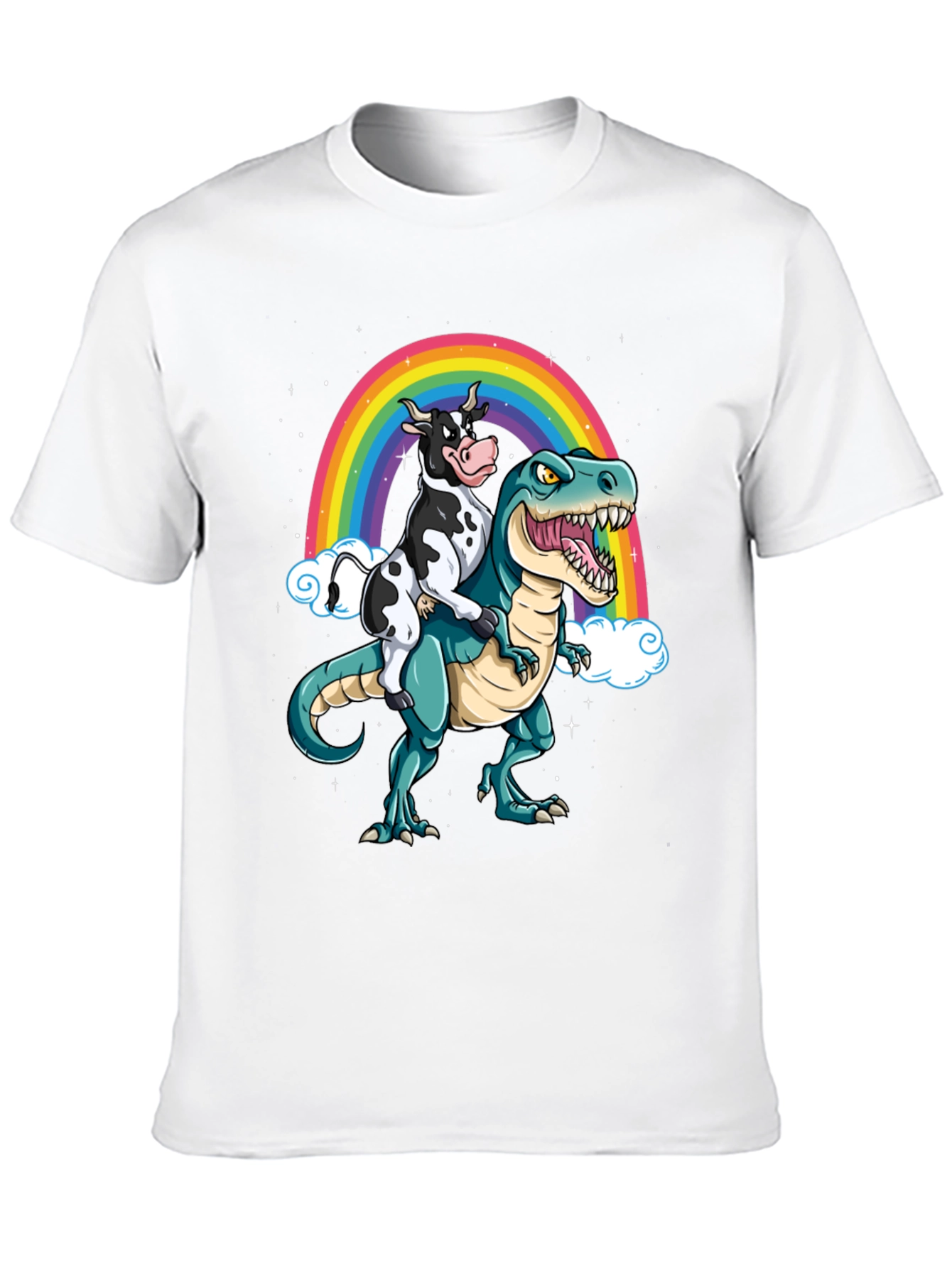 Cow Riding Dinosaur Rainbow T-Shirt