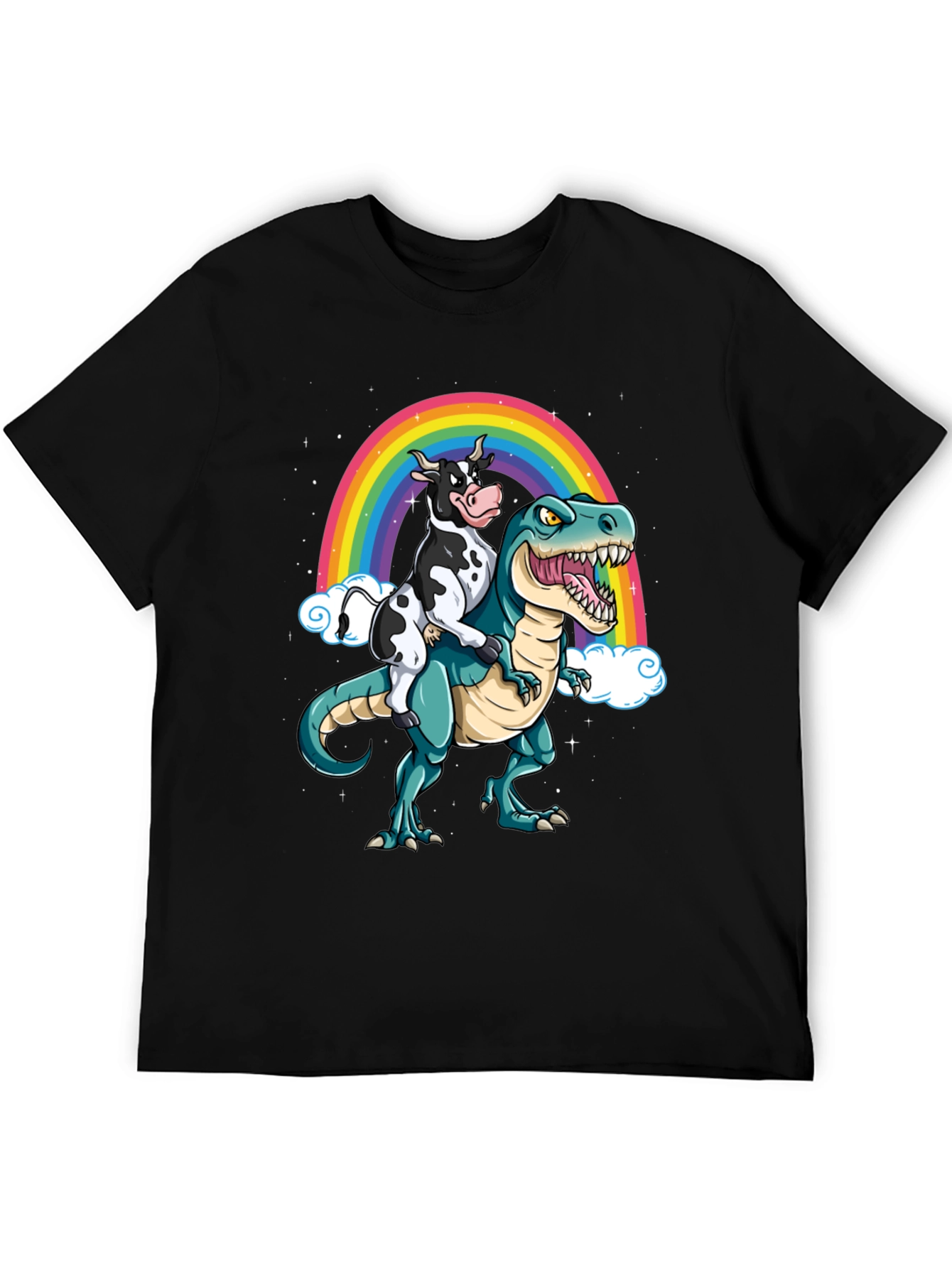 Cow Riding Dinosaur Rainbow T-Shirt