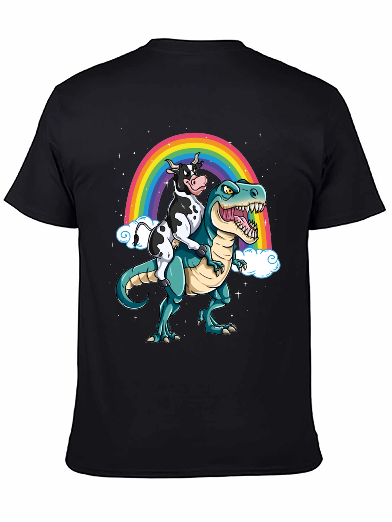 Cow Riding Dinosaur Rainbow T-Shirt