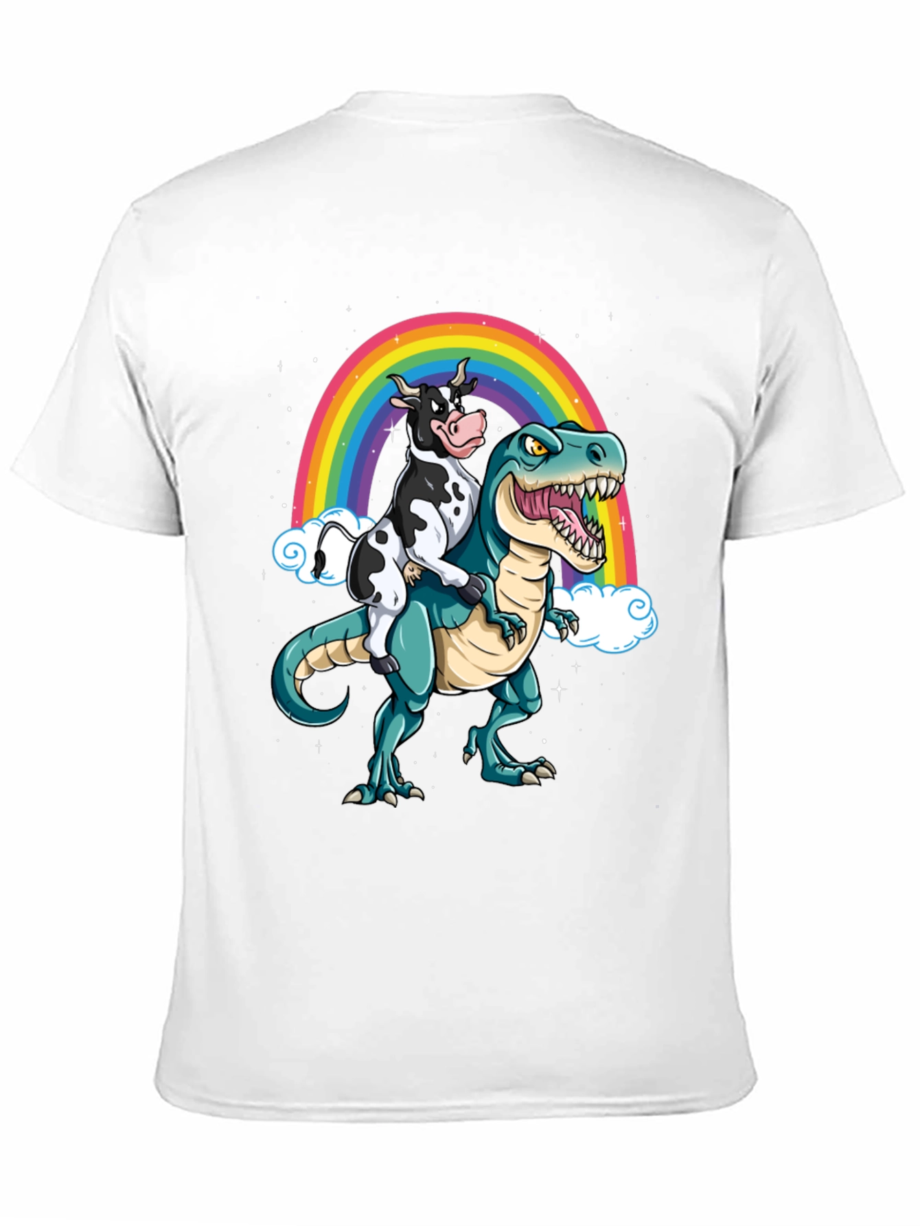 Cow Riding Dinosaur Rainbow T-Shirt
