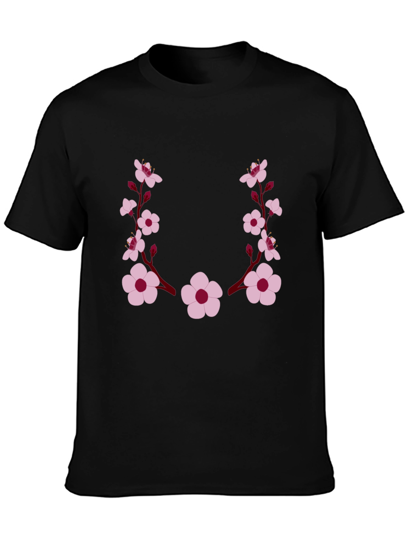 Black Floral Sakura Graphic T-Shirt