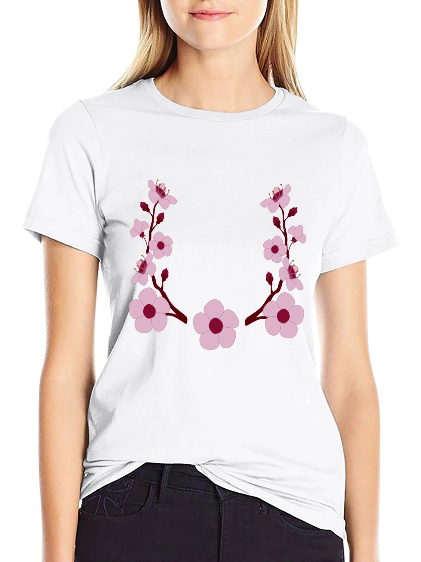 Black Floral Sakura Graphic T-Shirt