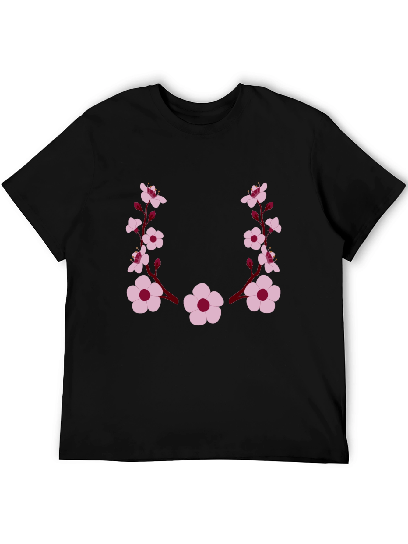 Black Floral Sakura Graphic T-Shirt