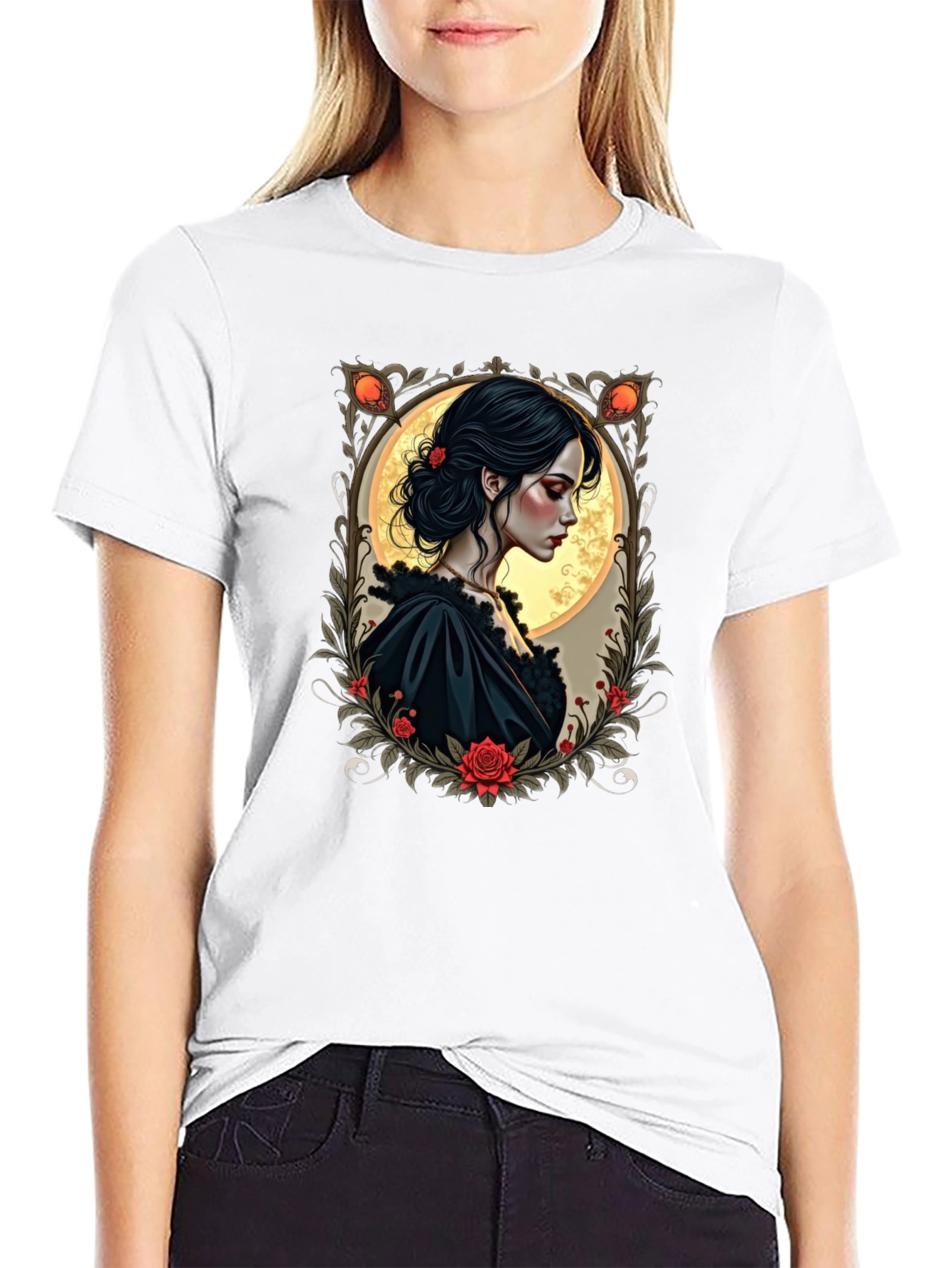 Gothic Romance T-Shirt - Floral Portrait Tee