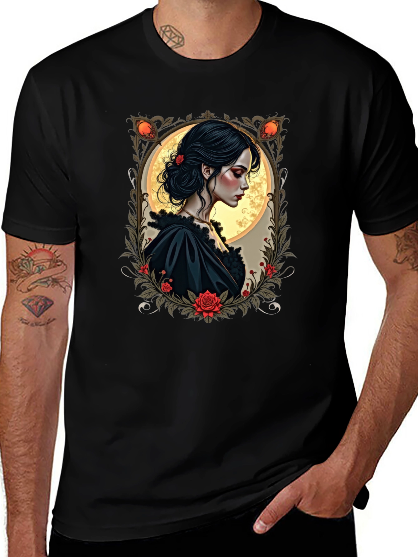 Gothic Romance T-Shirt - Floral Portrait Tee