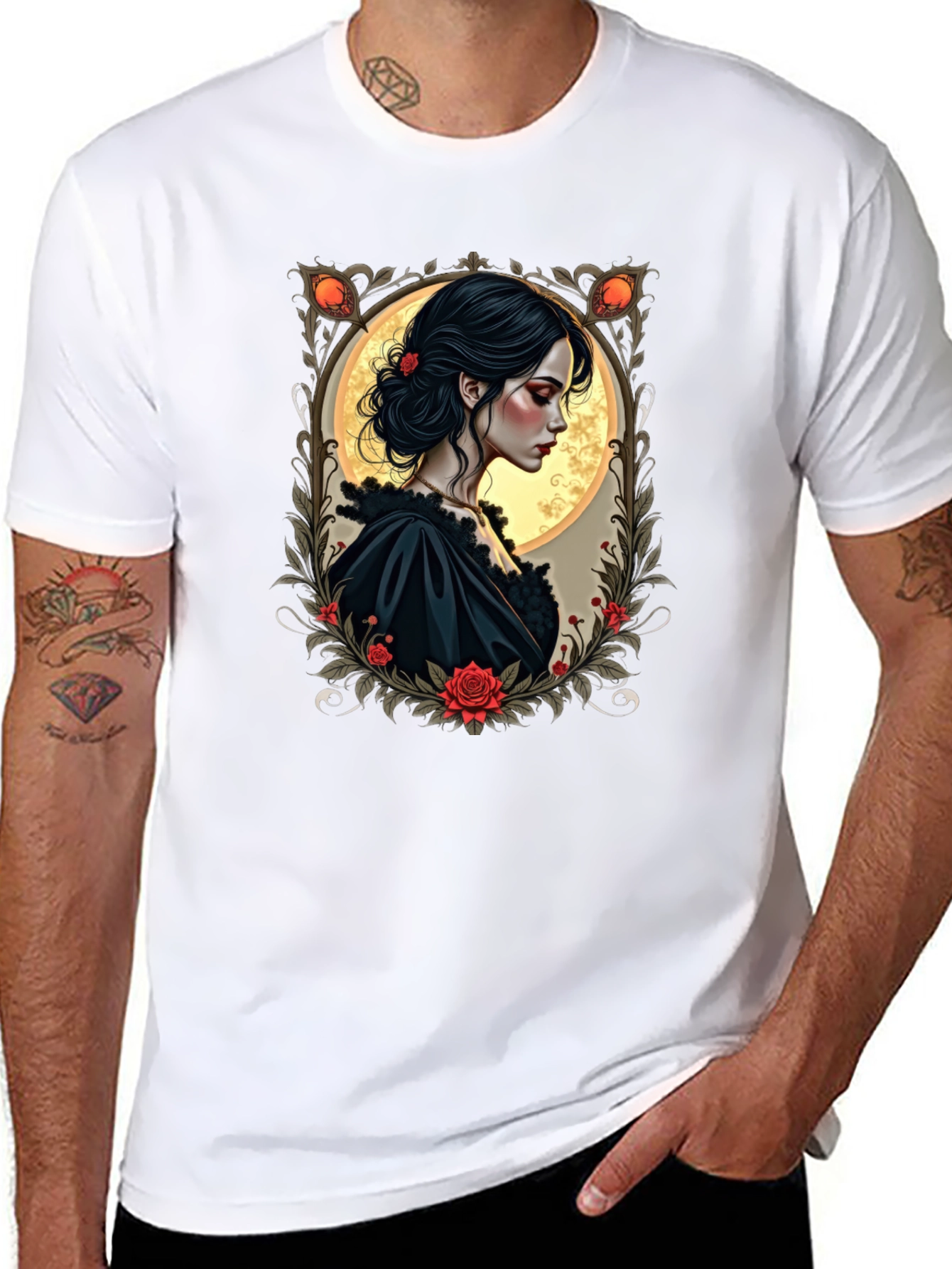 Gothic Romance T-Shirt - Floral Portrait Tee