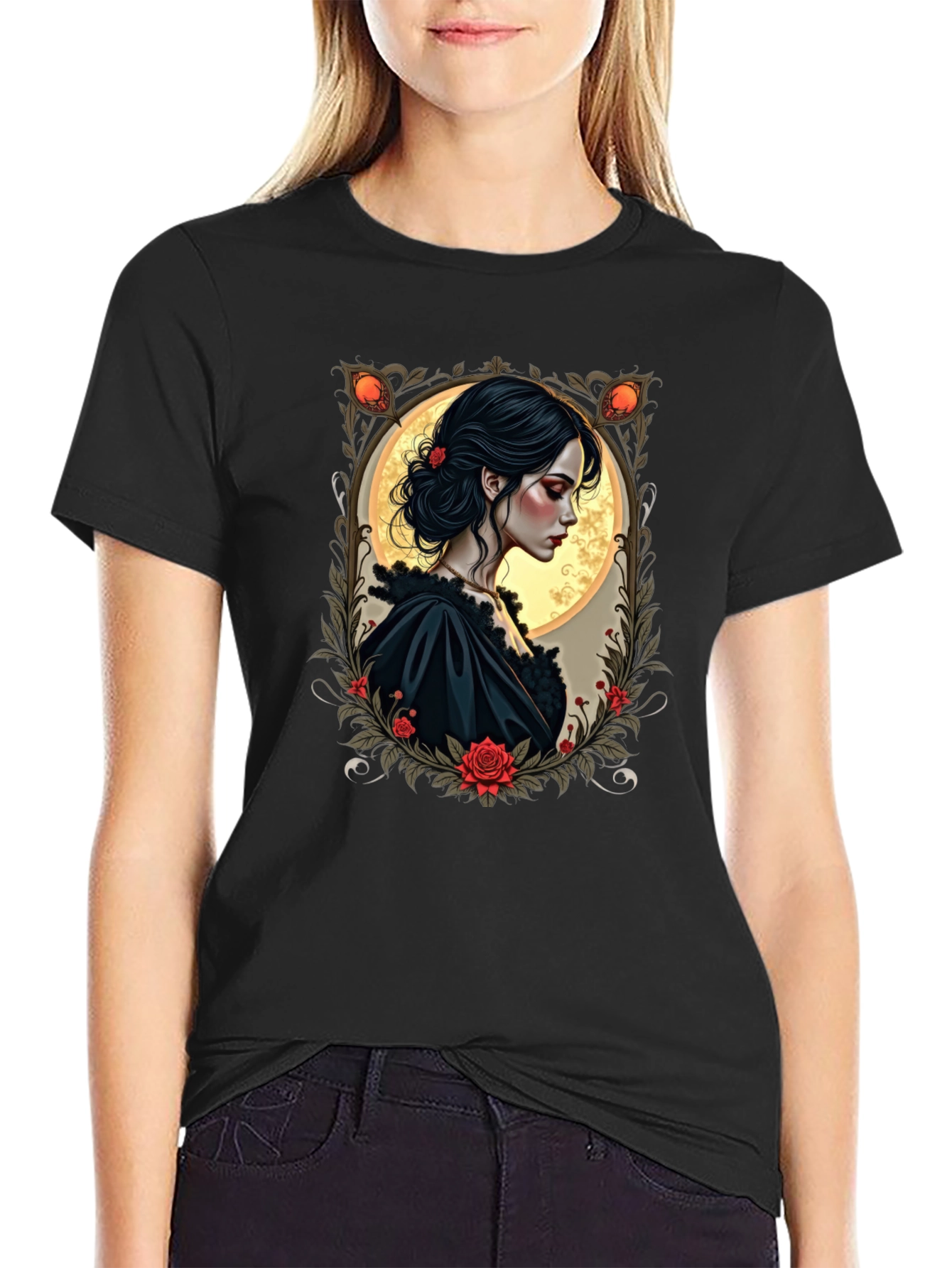 Gothic Romance T-Shirt - Floral Portrait Tee