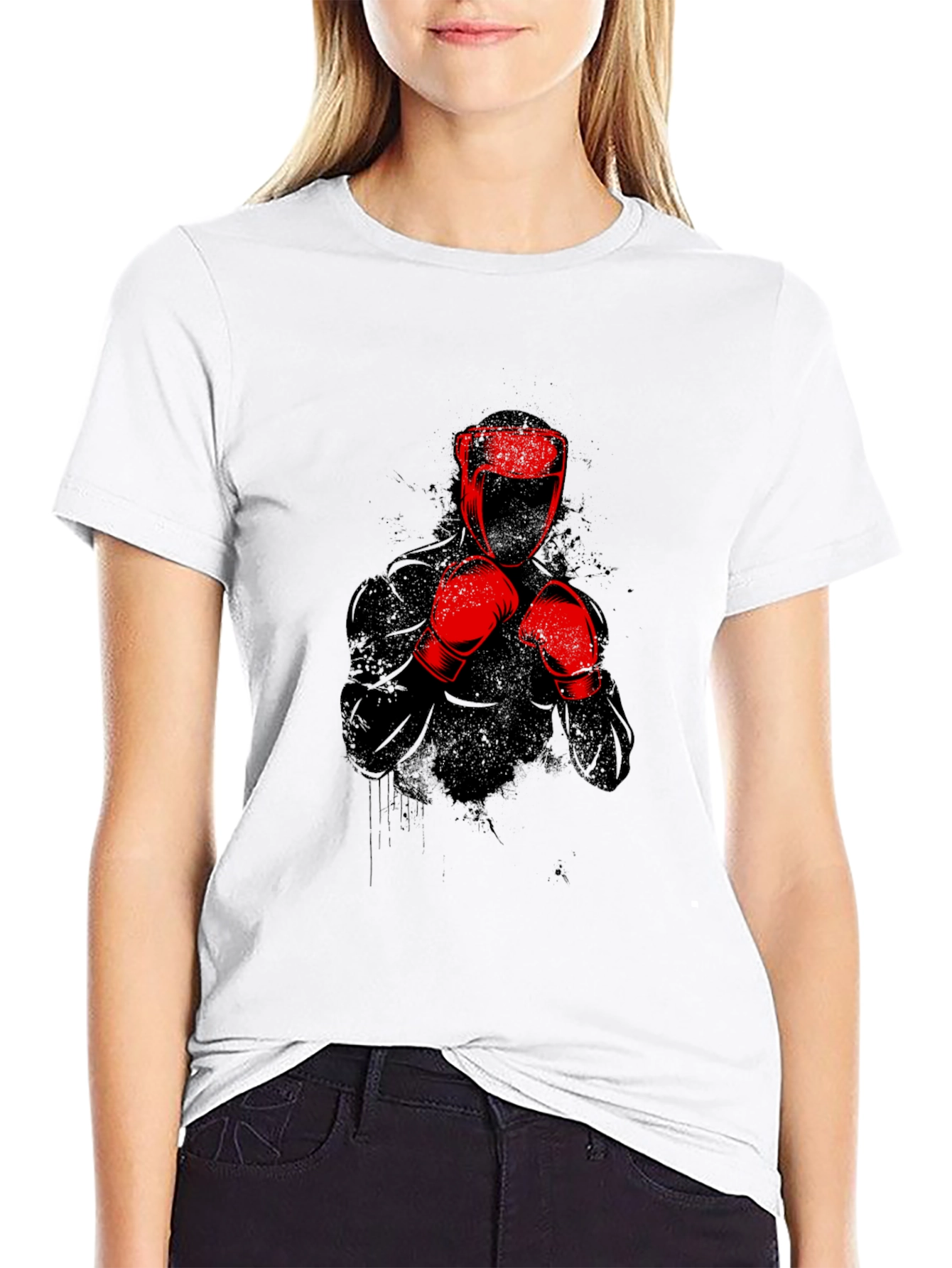 Black T-Shirt with Red Boxing Graphic