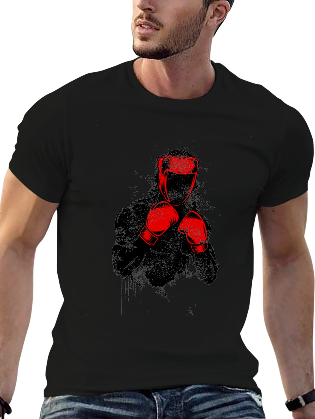 Black T-Shirt with Red Boxing Graphic