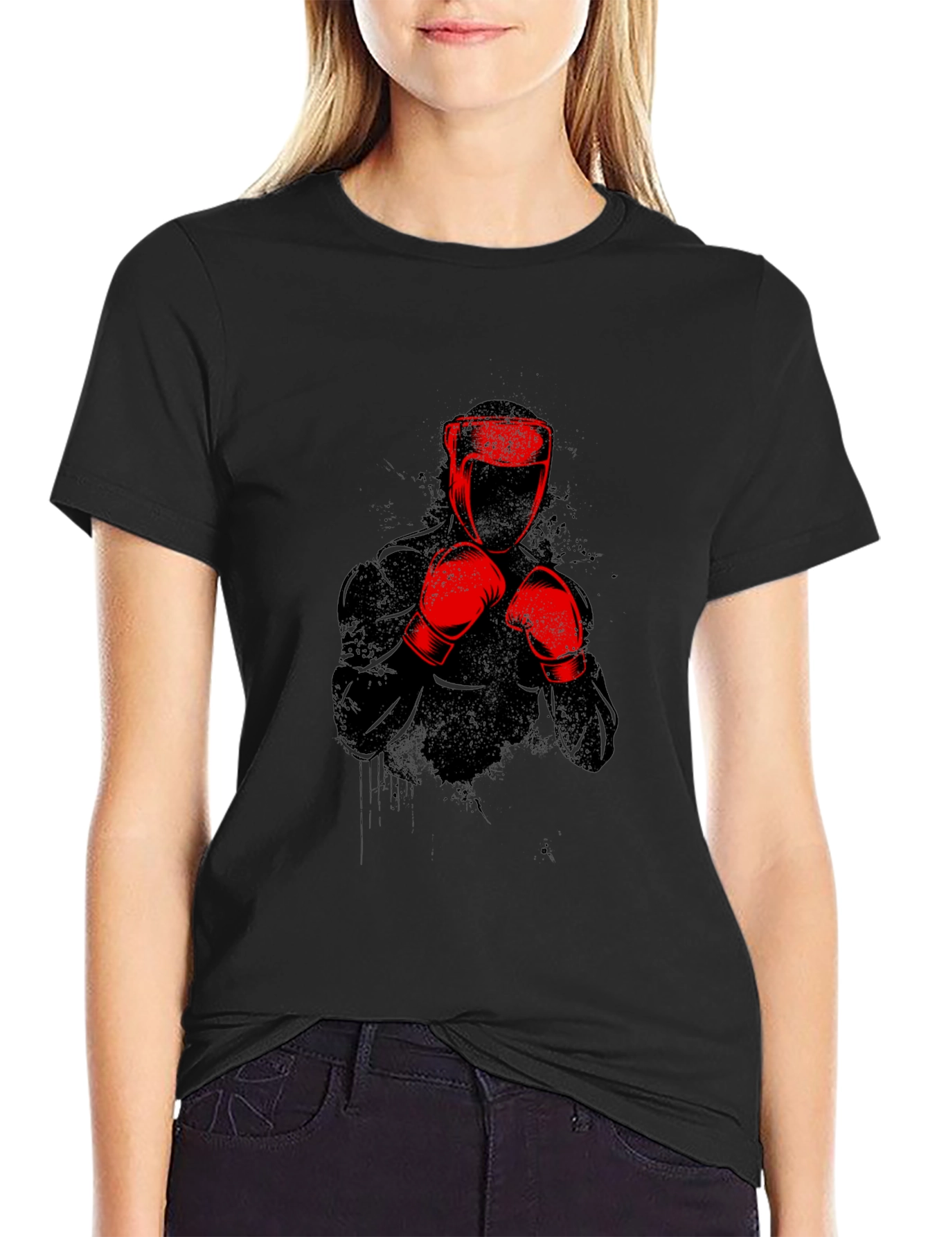 Black T-Shirt with Red Boxing Graphic