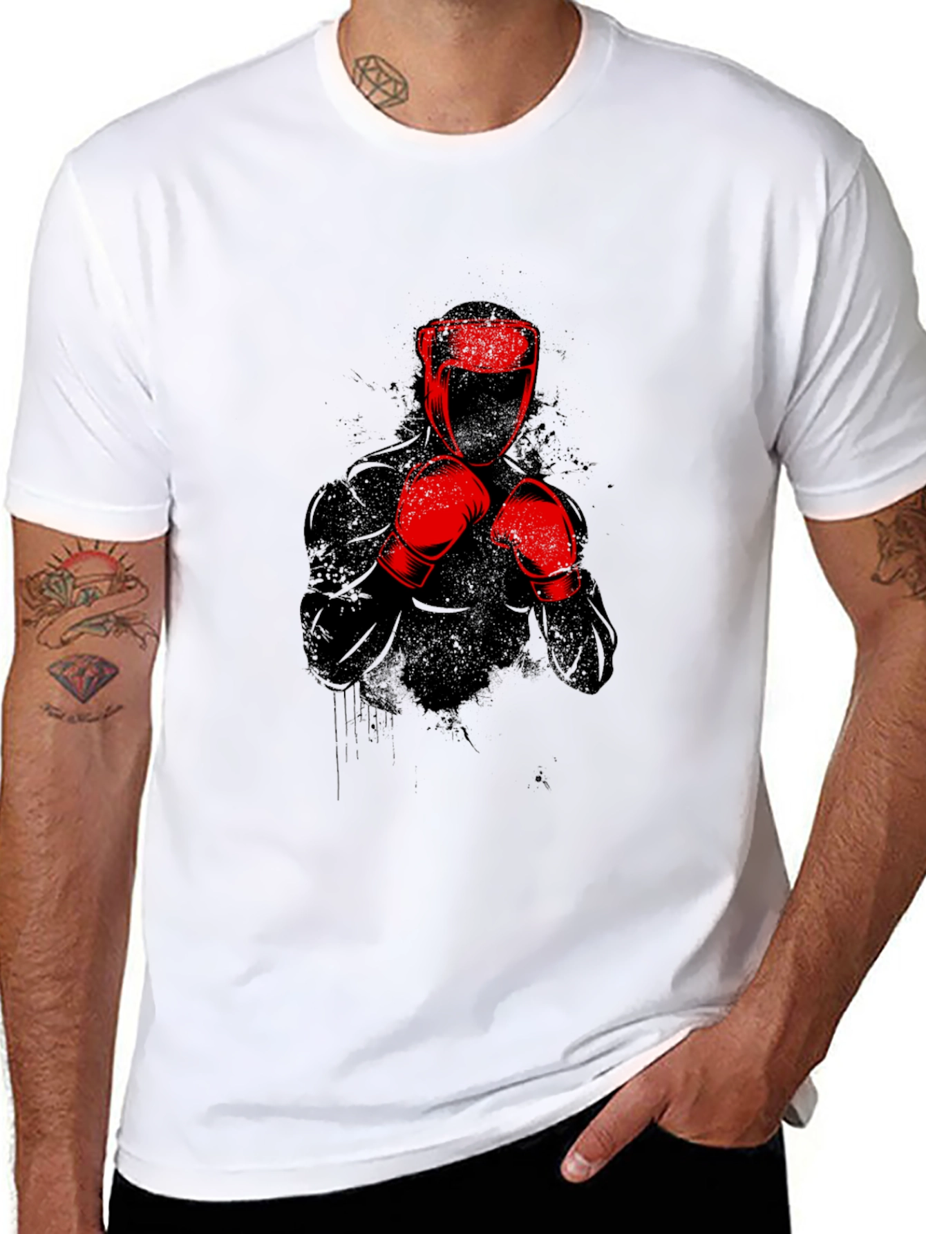 Black T-Shirt with Red Boxing Graphic
